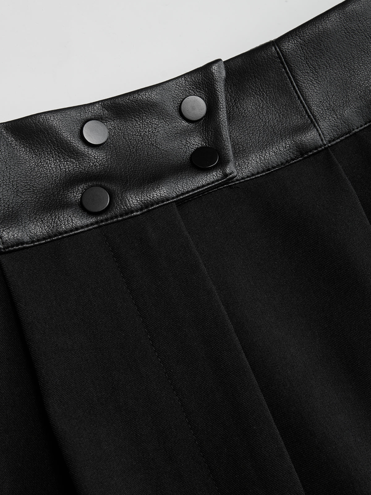 Faux Leather-Trim Wide-Leg Pants