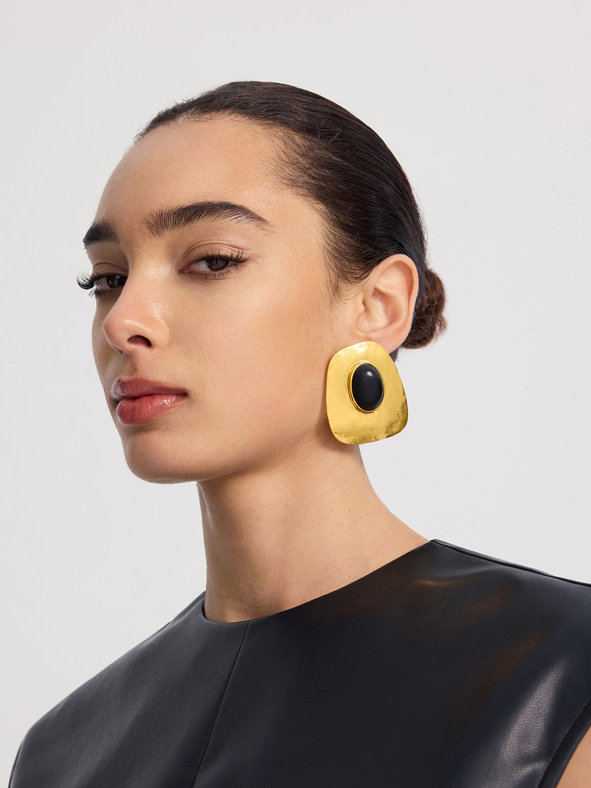 Textured Gold & Onyx Drop Earrings