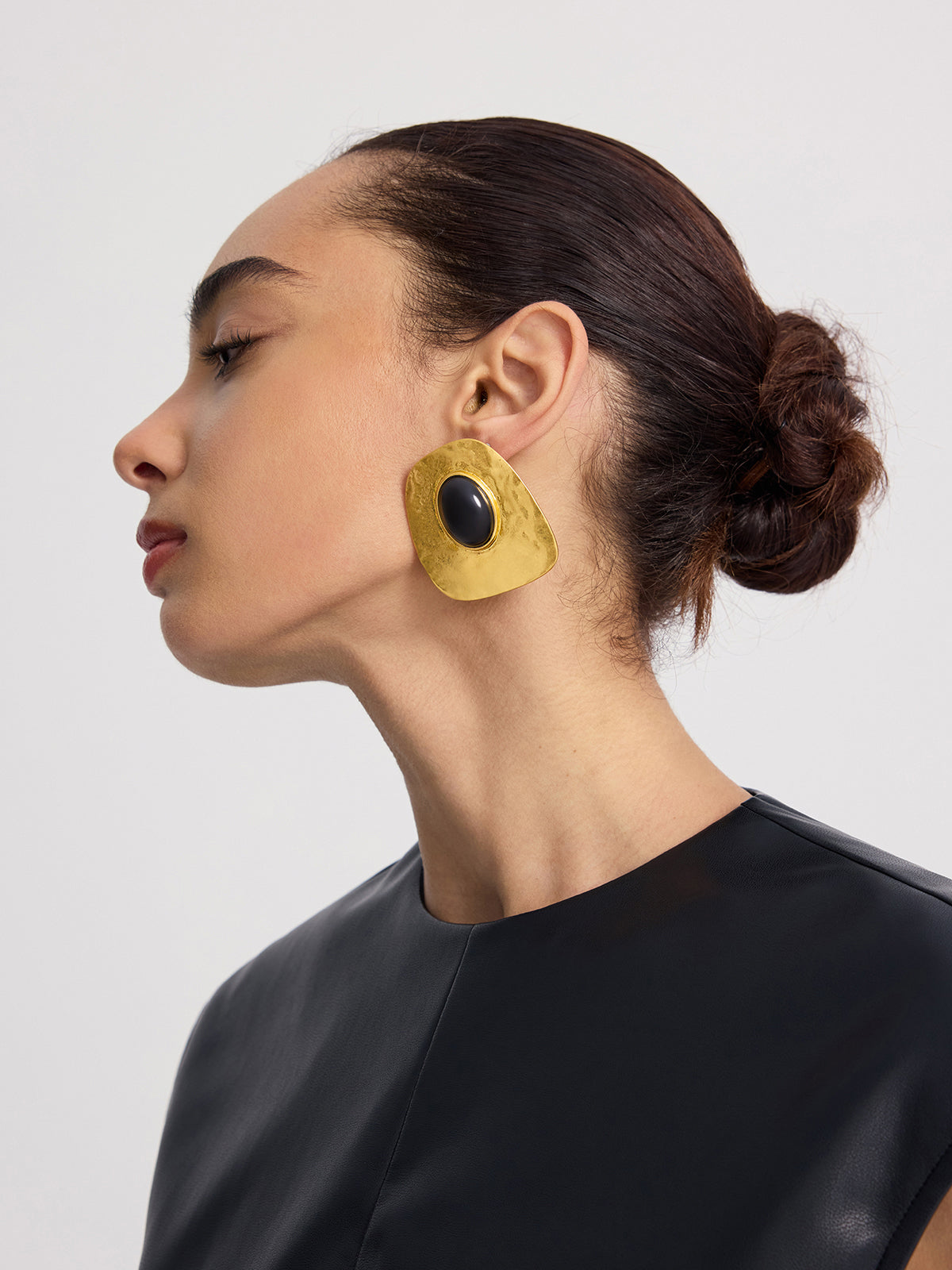 Textured Gold & Onyx Drop Earrings