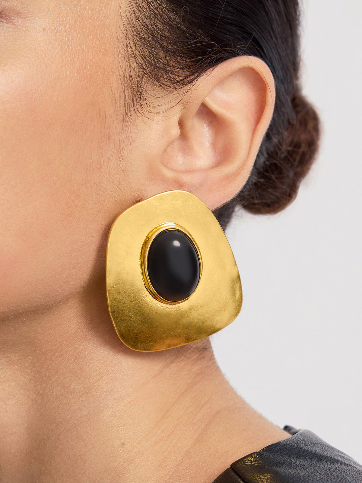 Textured Gold & Onyx Drop Earrings