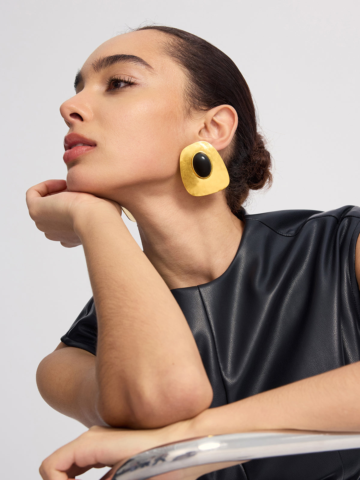 Textured Gold & Onyx Drop Earrings