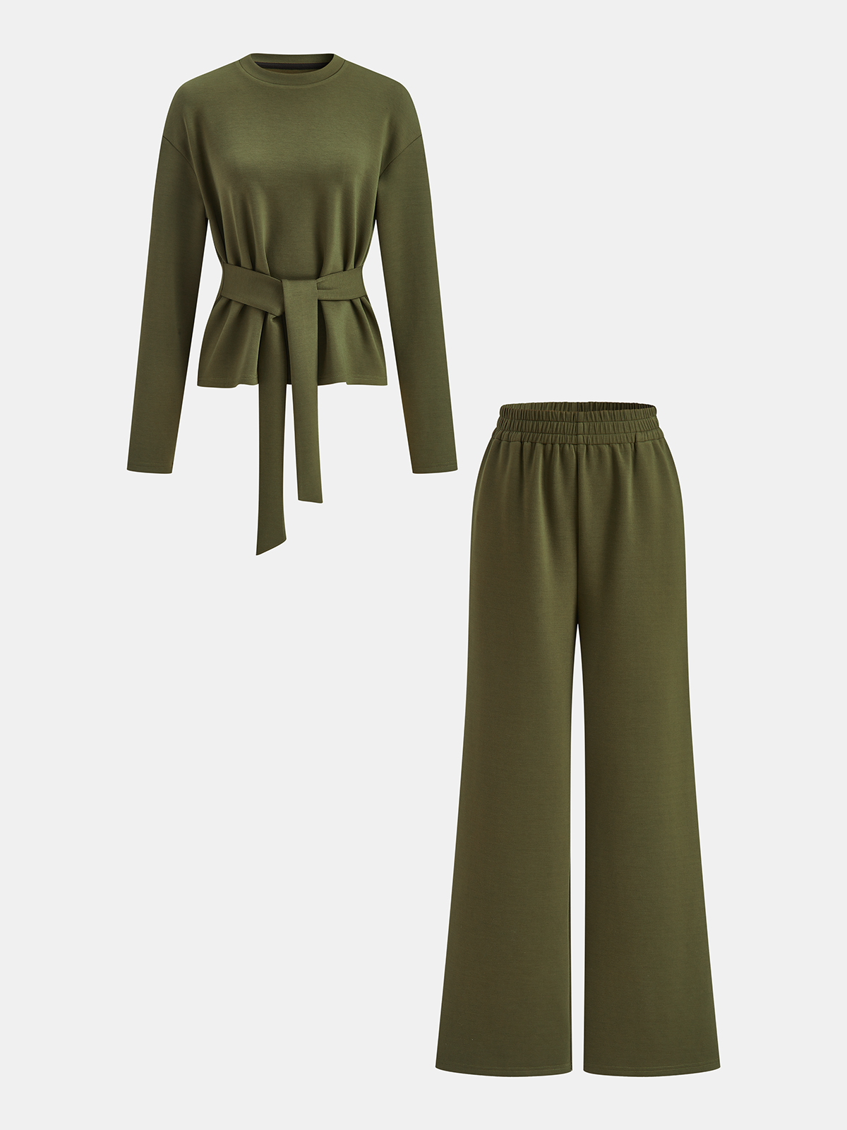 Belted Peplum Top & Wide-Leg Pants Set