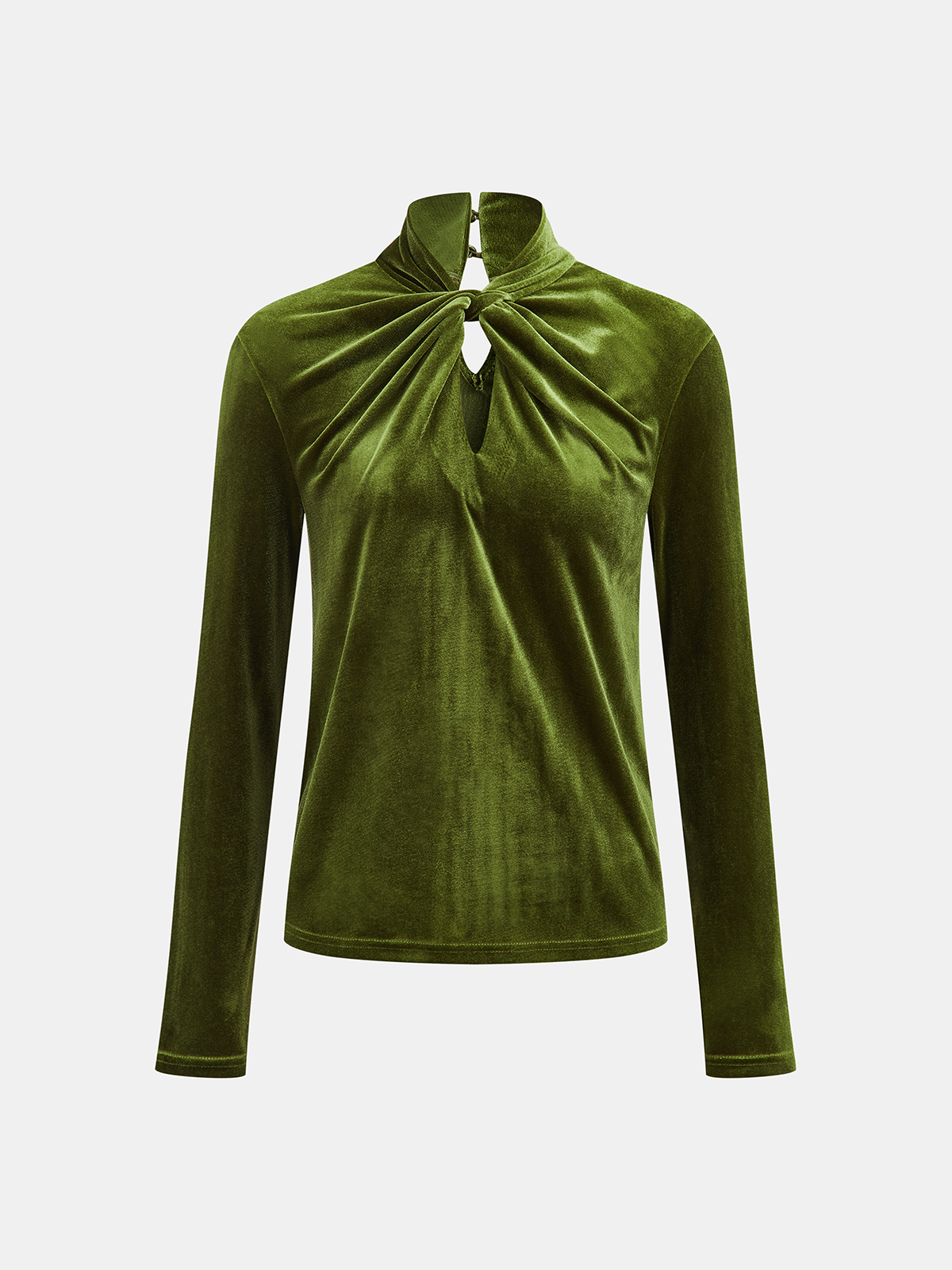Mock-Neck Velvet Ruched Cutout Shirt