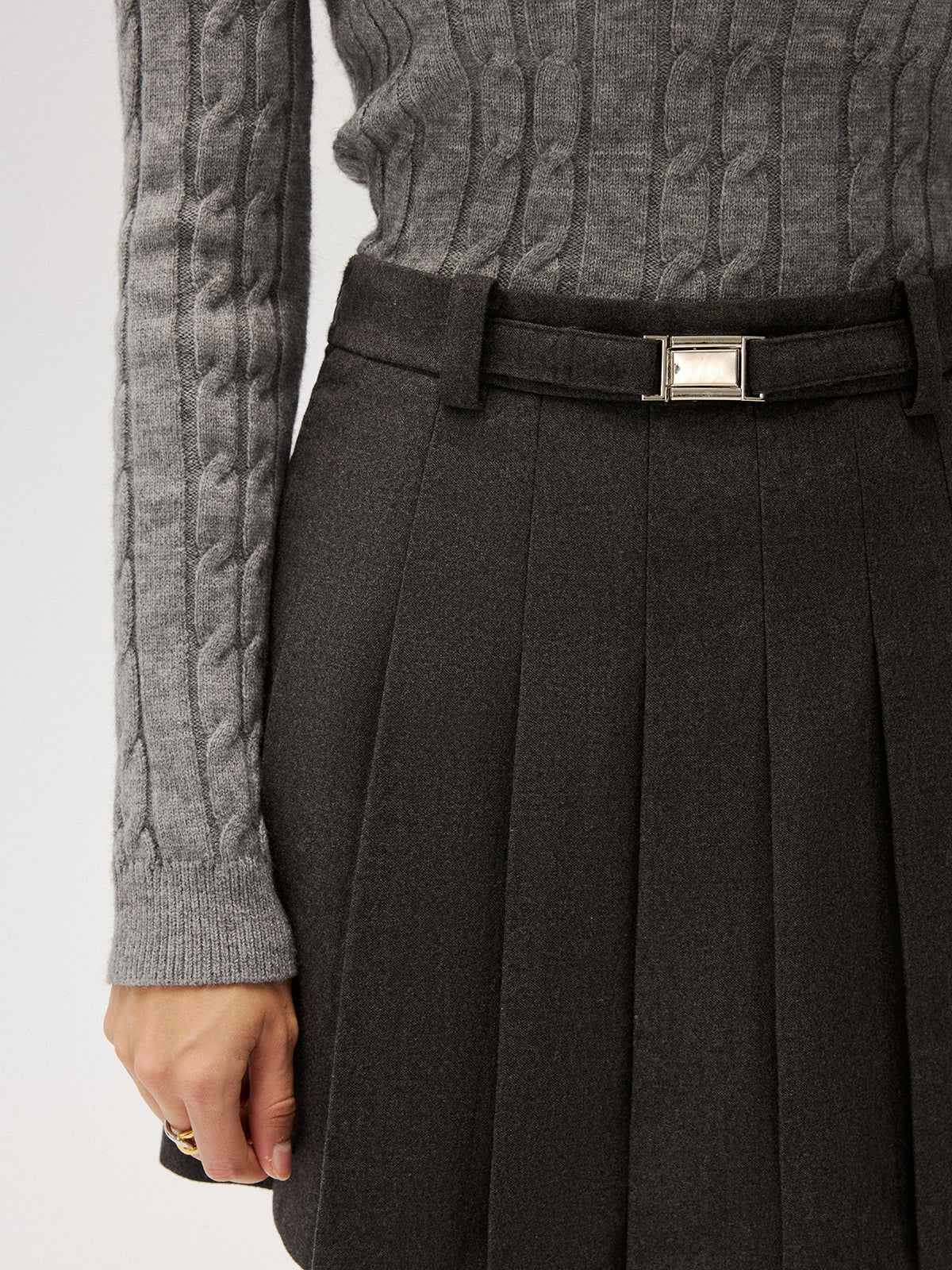 High-Waist Belted Pleated Mini Skirt