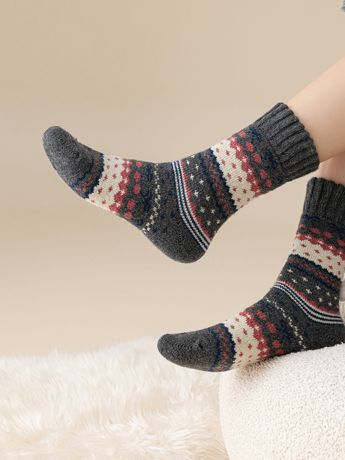 Colorful Printed Knit Mid-Calf Socks