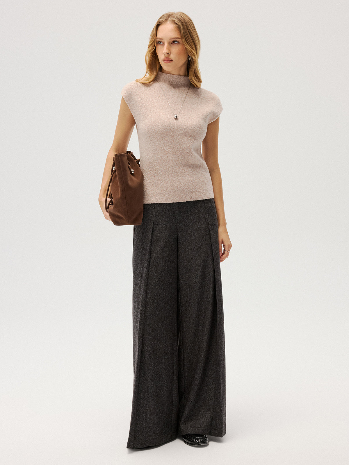 Elastic Waist Pleated Wide Leg Pants
