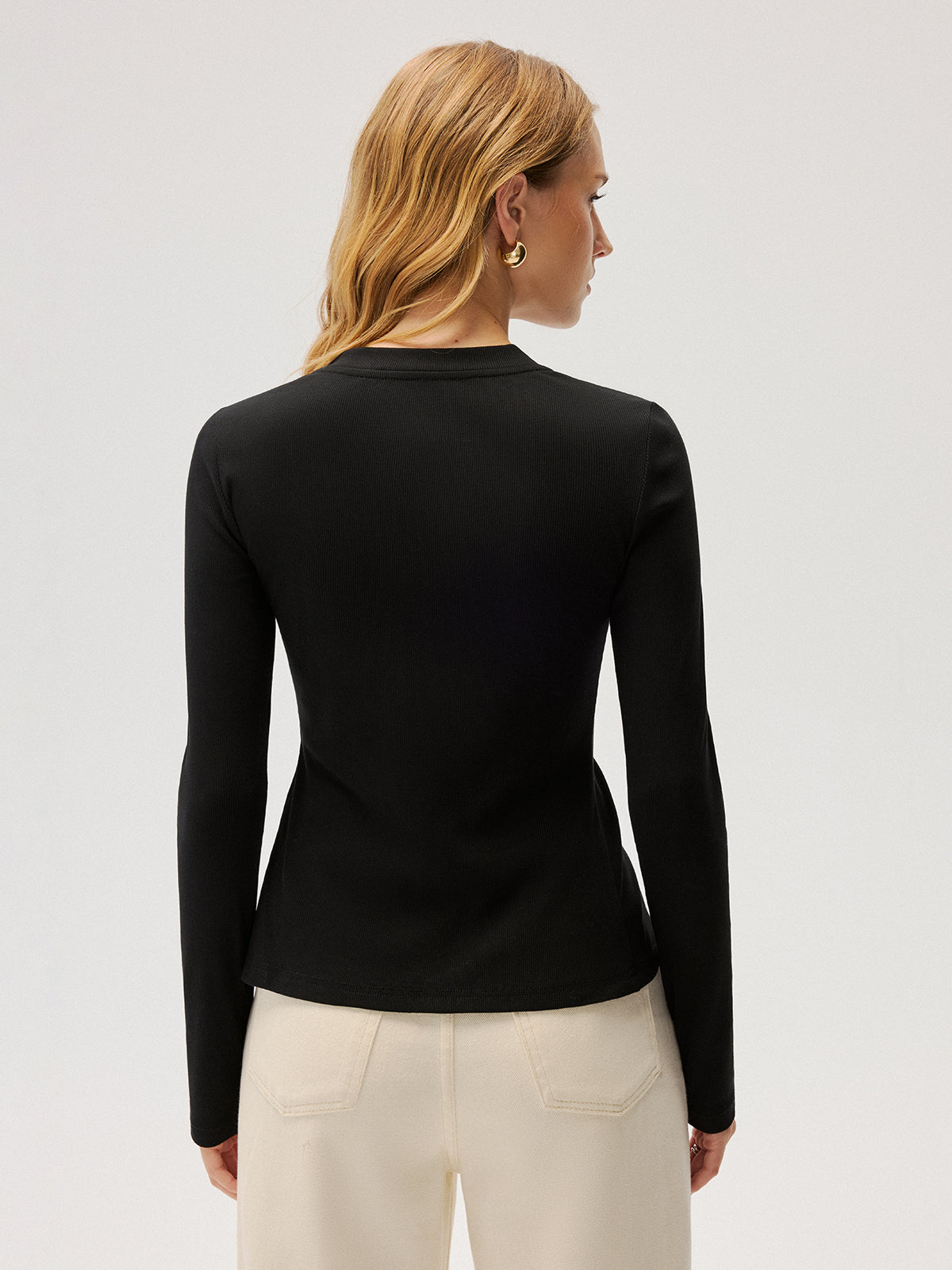 Slim-Fit Ribbed Button-Front Top