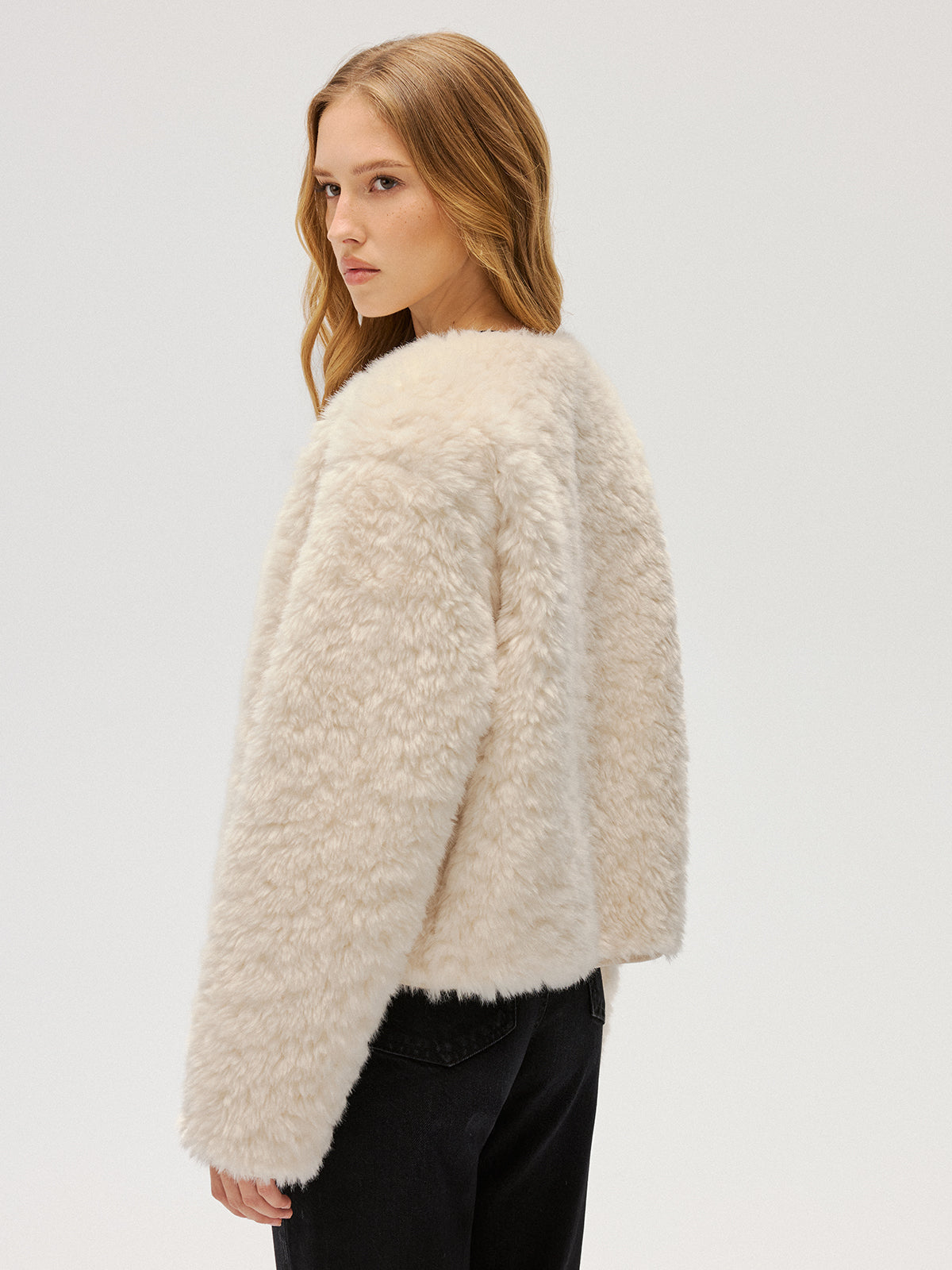 Metal Button Faux Fur Coat