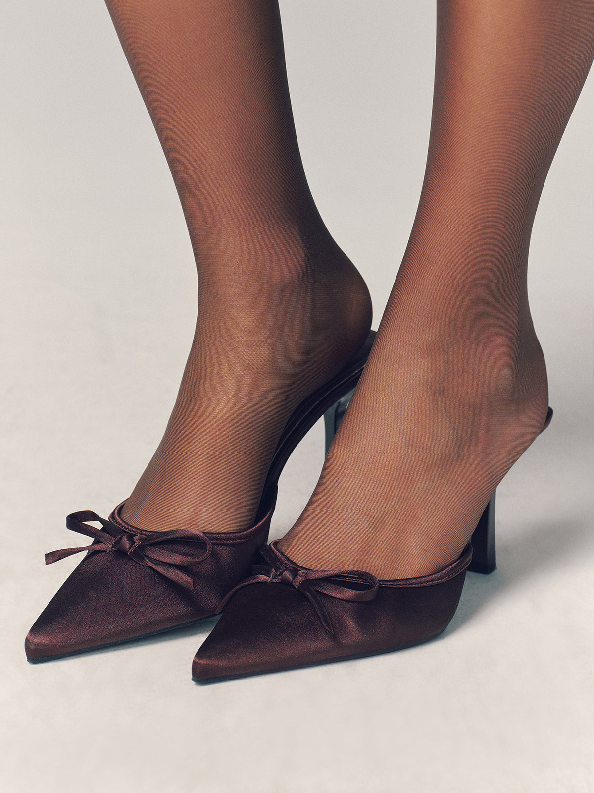Pointed-Toe Bow-Accent Stiletto Mules