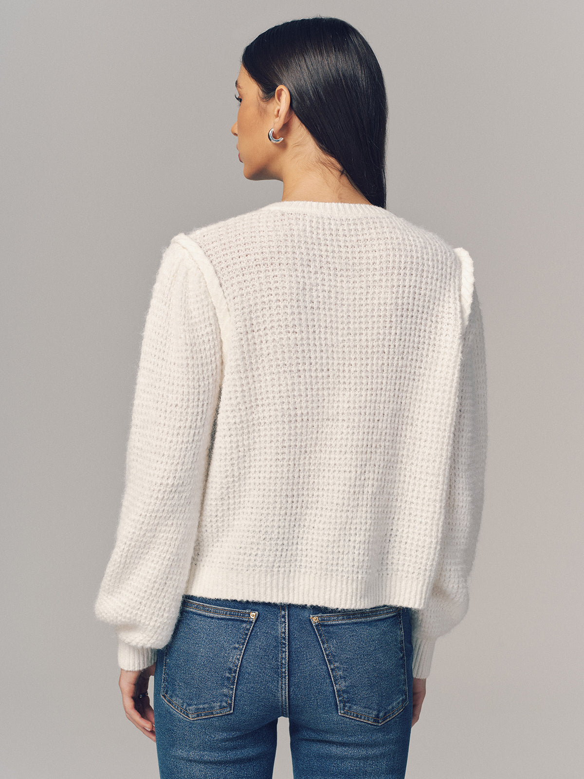 Wool Blend Waffle Knit Buttoned Cardigan
