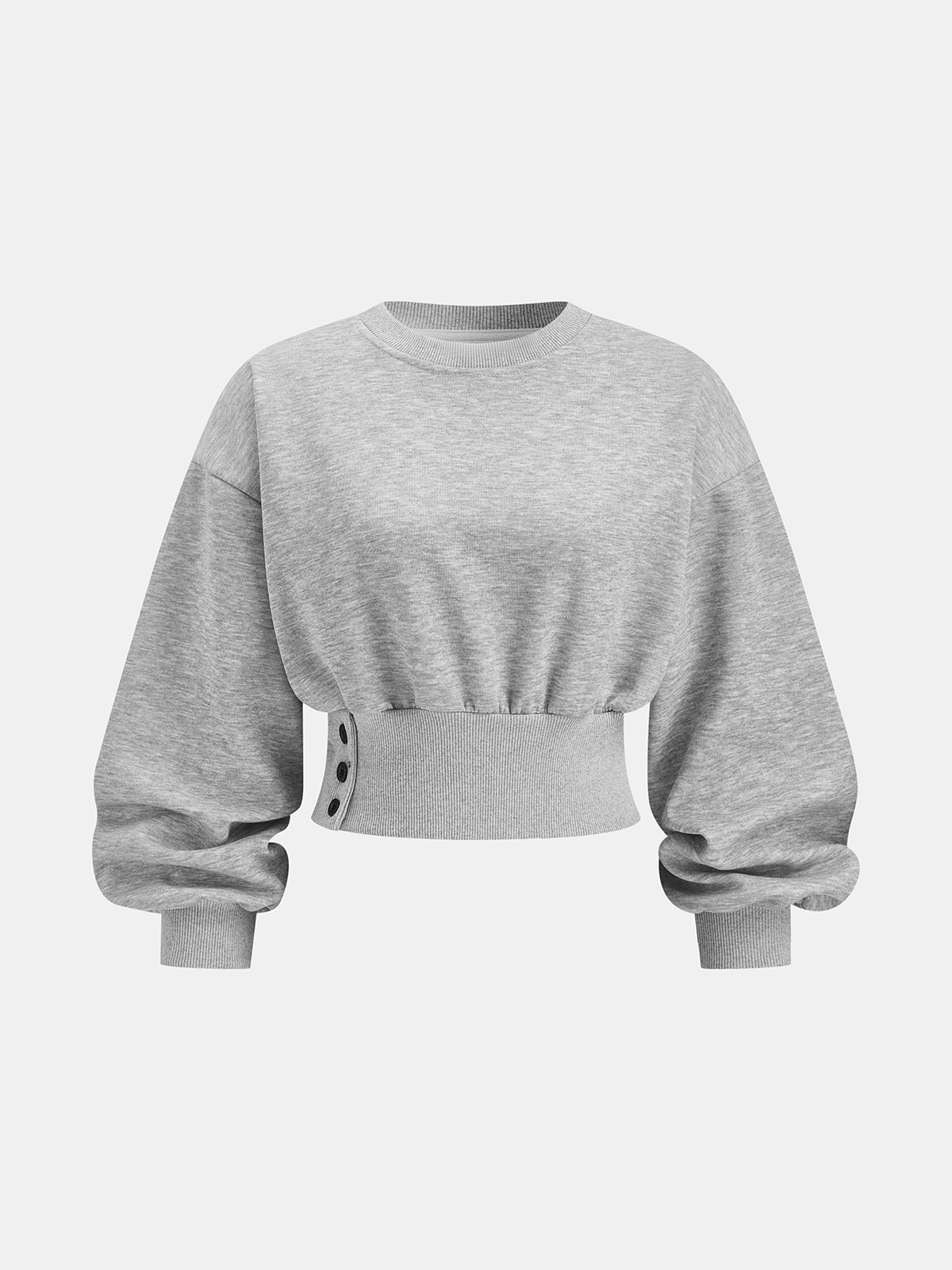 Crew Neck Button Detail Cropped Sweatshirt