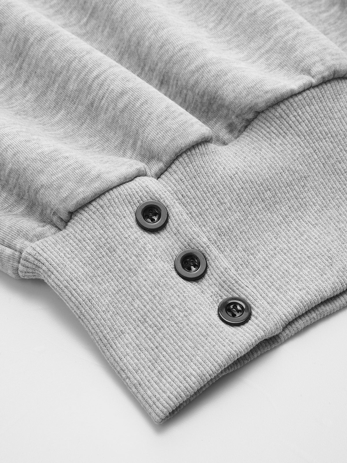 Crew Neck Button Detail Cropped Sweatshirt