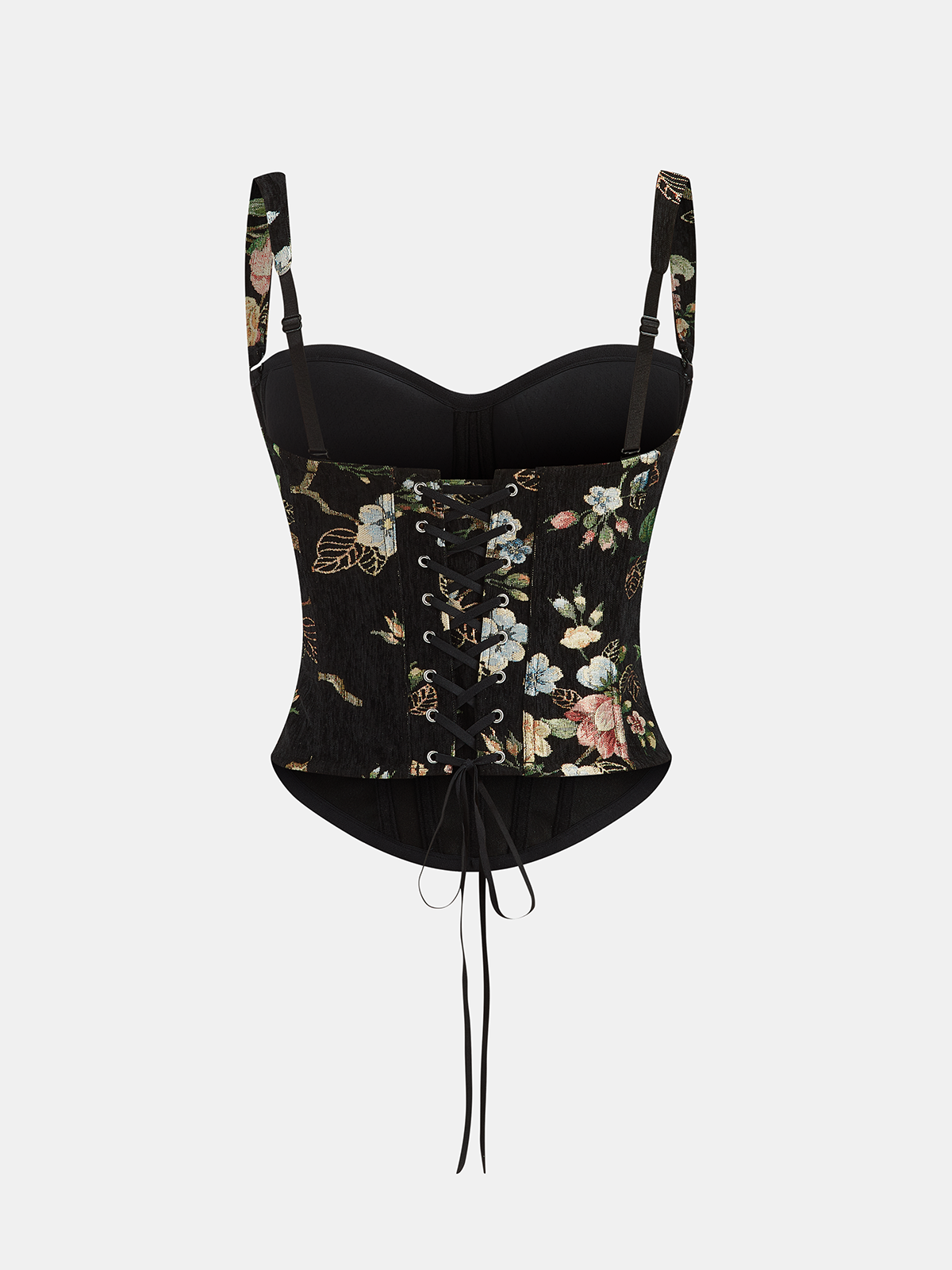 Floral Print Corset Top with Lace-Up Back