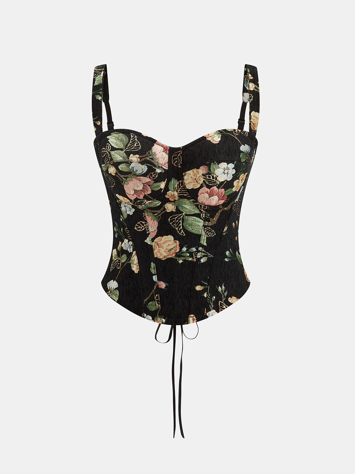 Floral Print Corset Top with Lace-Up Back