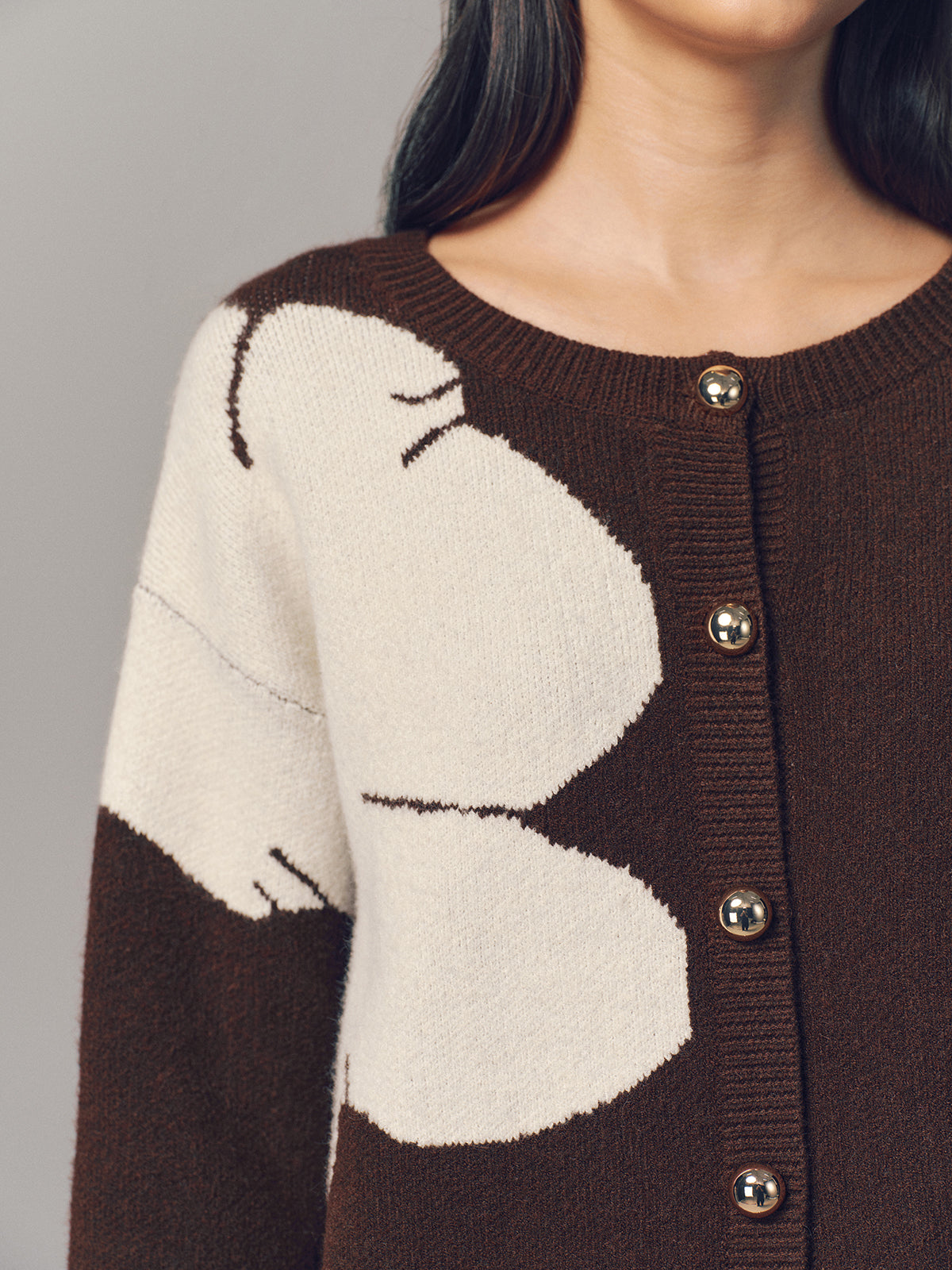 Contrast Floral Button-Front Cardigan