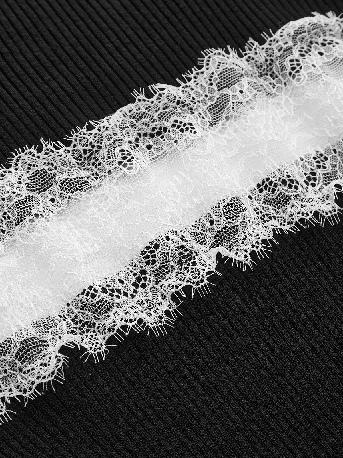 Mock Neck Ribbed Lace Panel Top