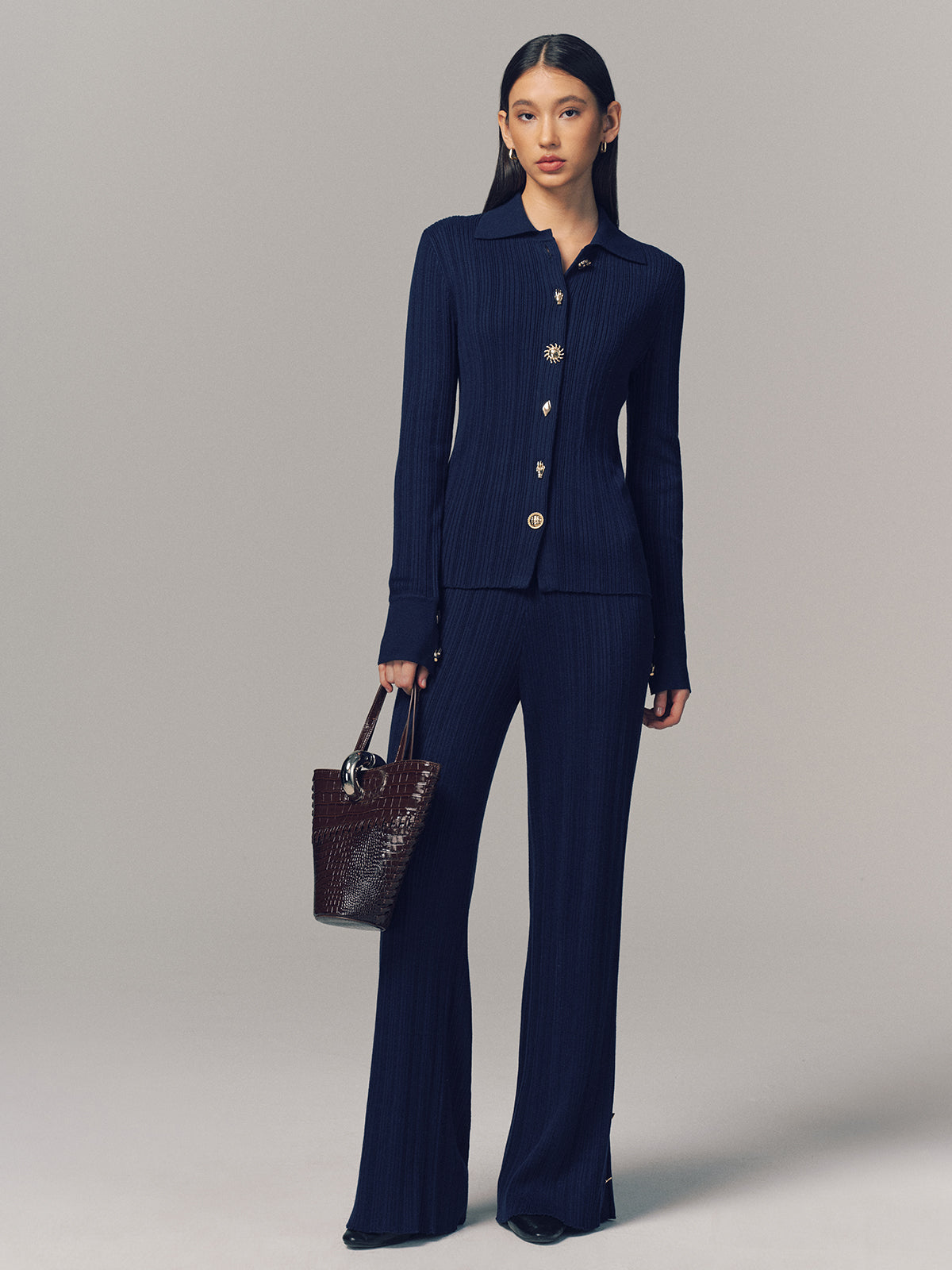Textured Wool-Blend Collared Cardigan