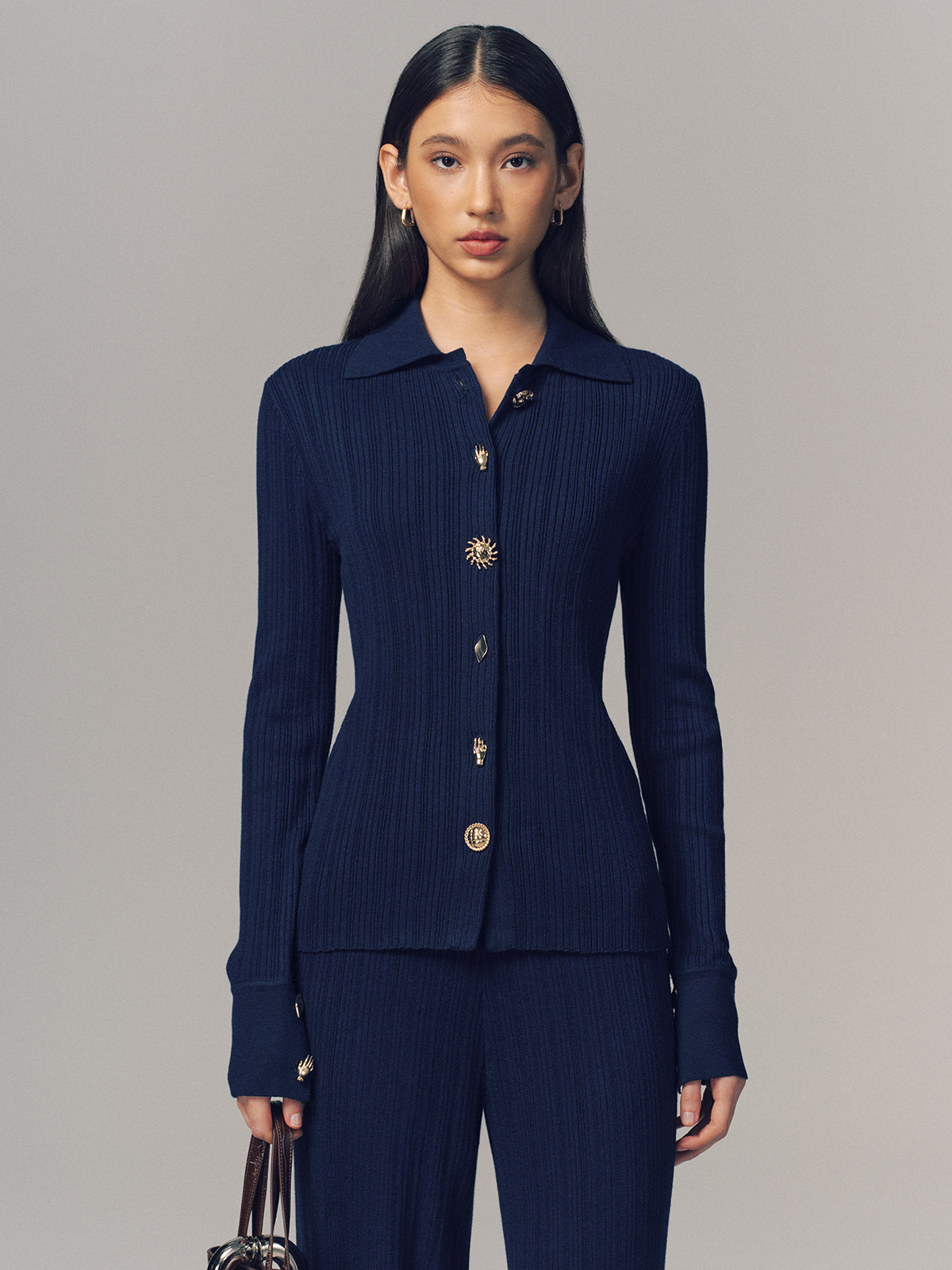 Textured Wool-Blend Collared Cardigan