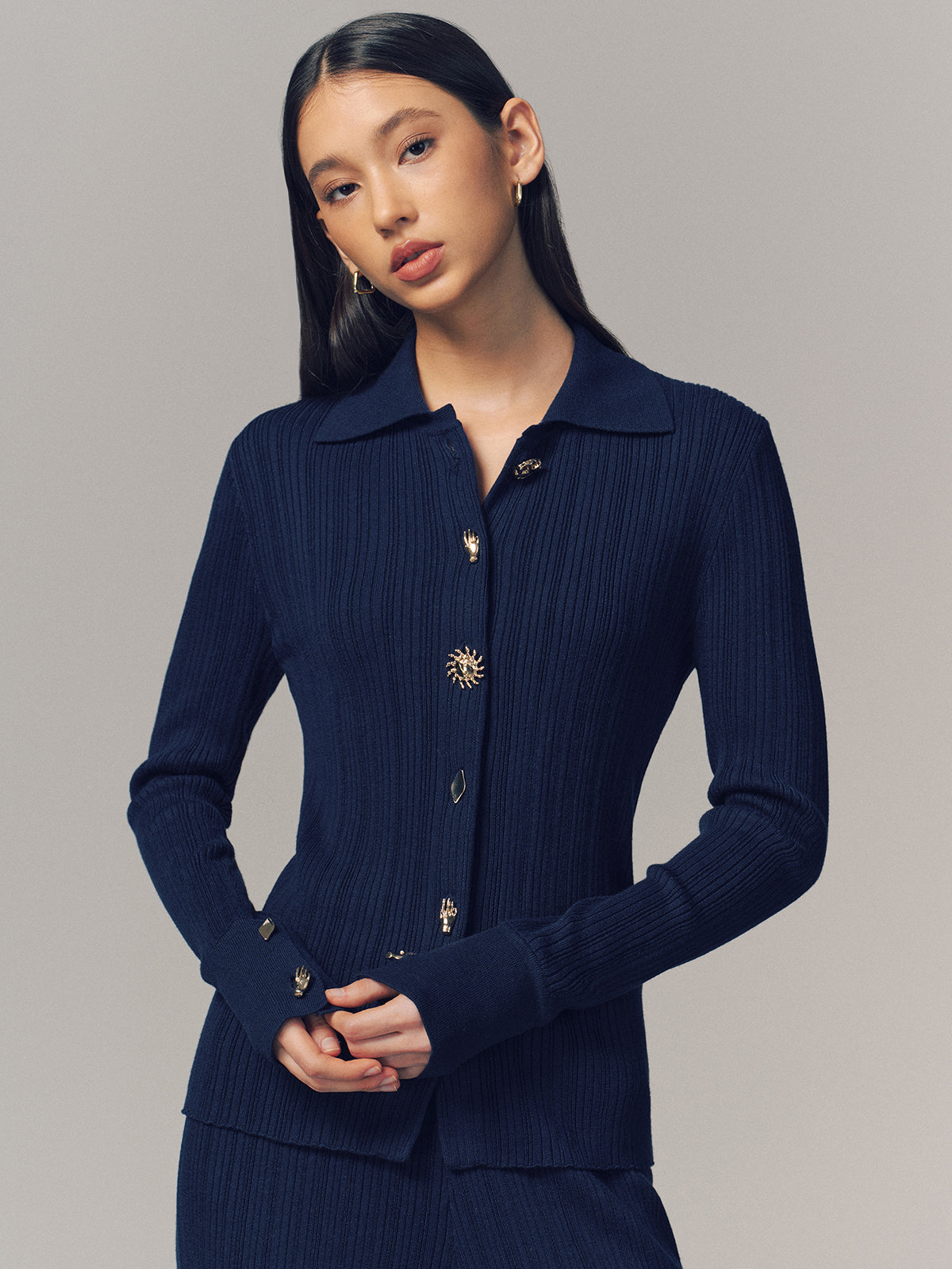 Textured Wool-Blend Collared Cardigan