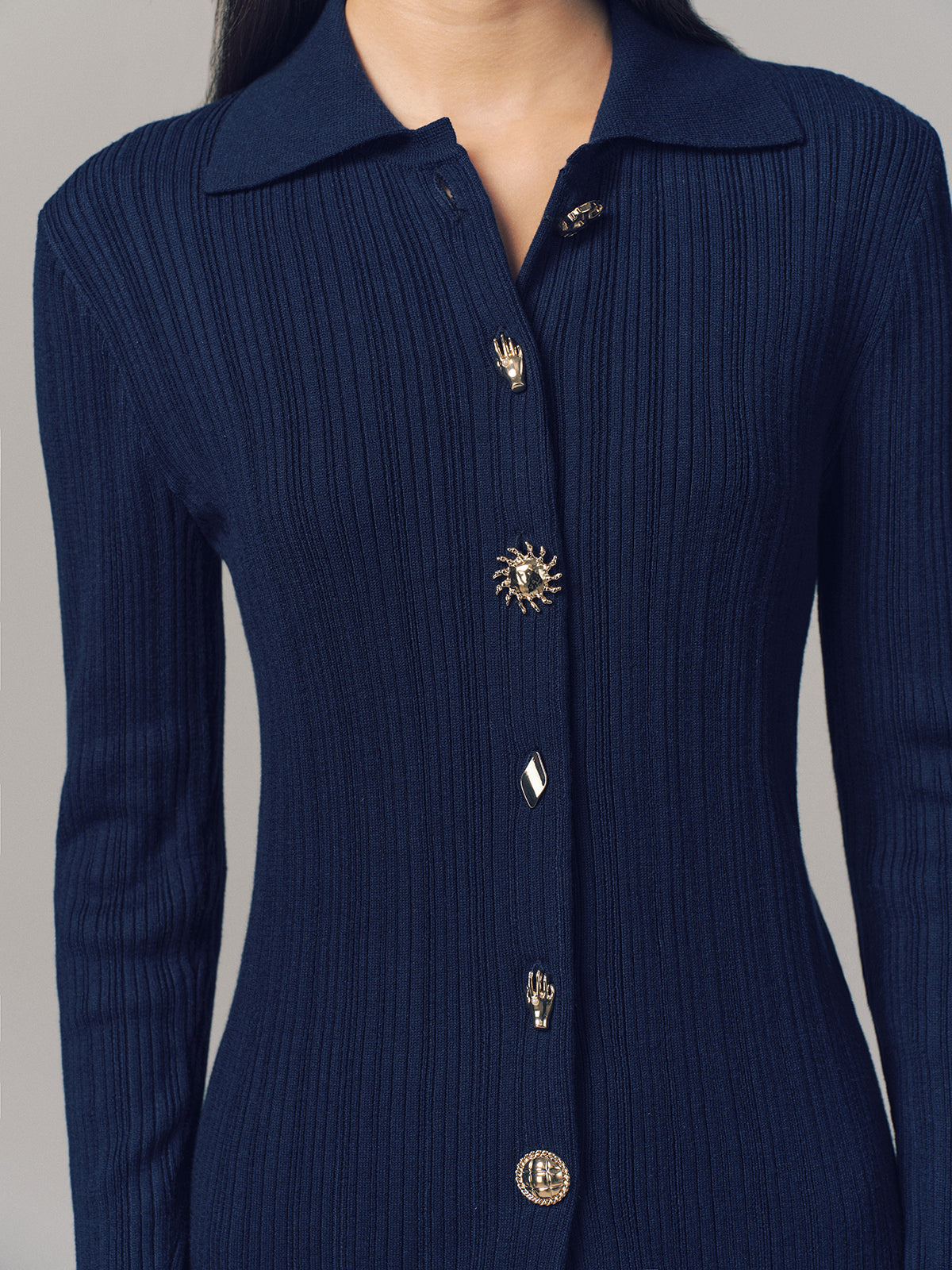 Textured Wool-Blend Collared Cardigan