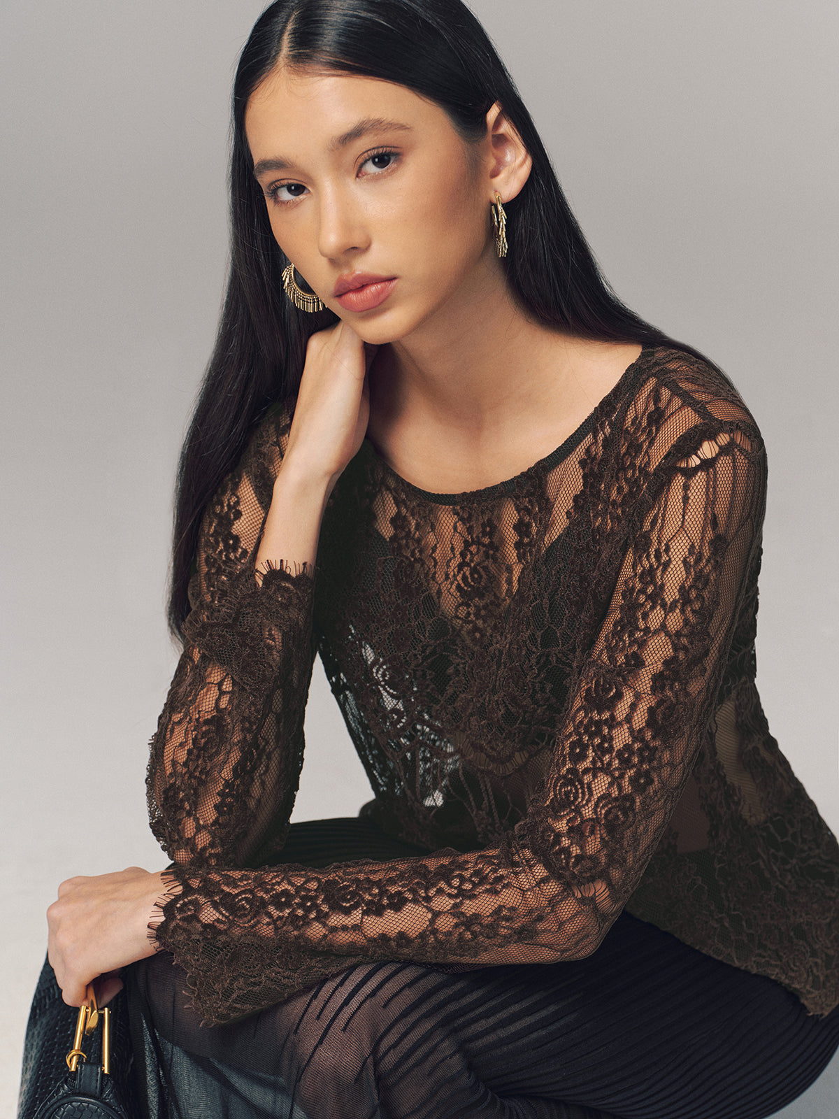 Sheer Lace Long-Sleeve Top