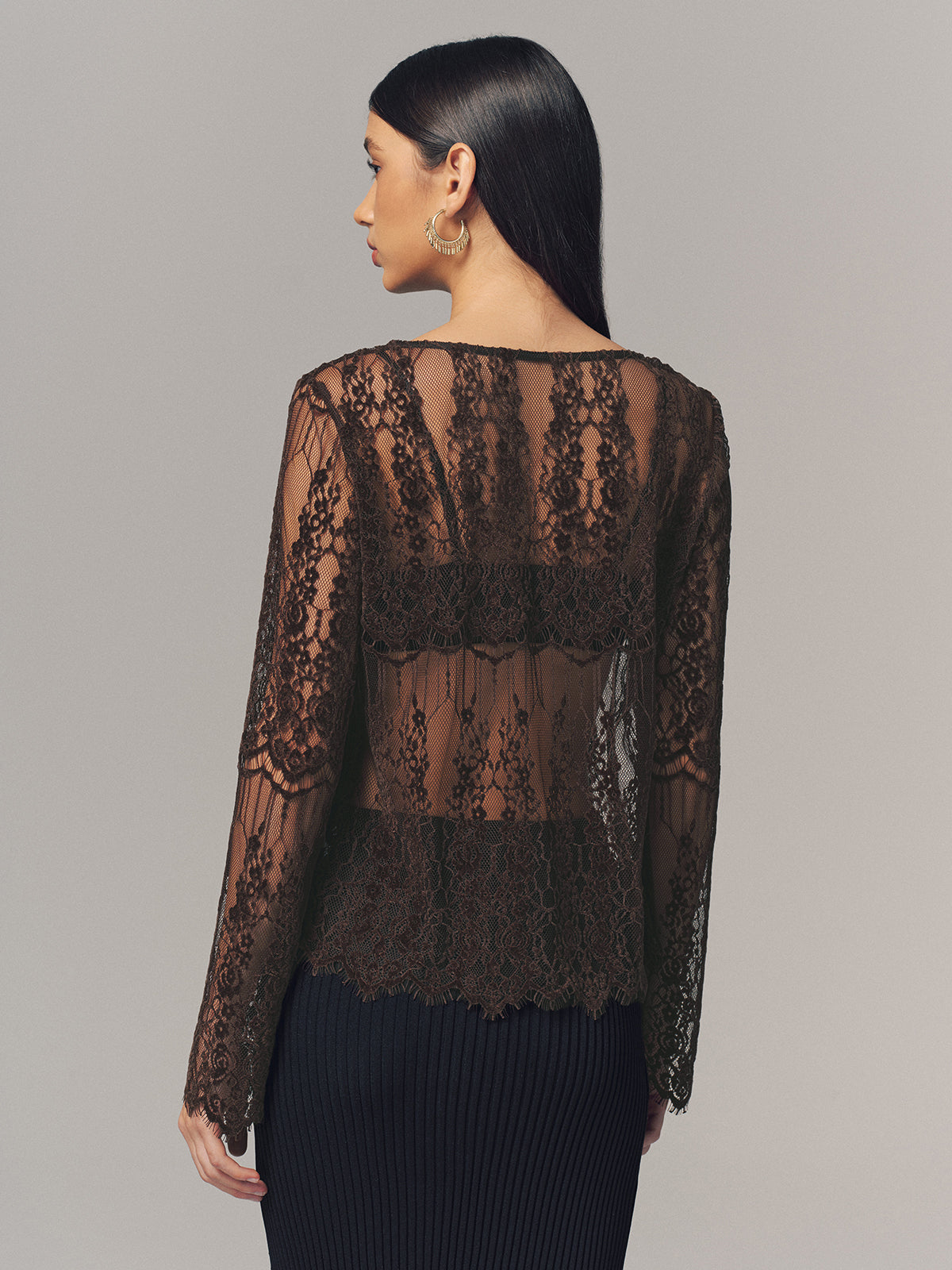 Sheer Lace Long-Sleeve Top