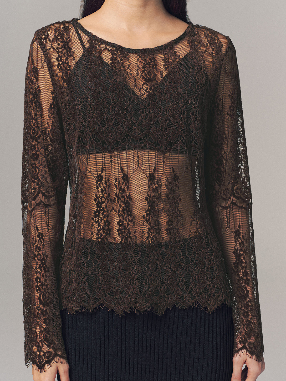 Sheer Lace Long-Sleeve Top