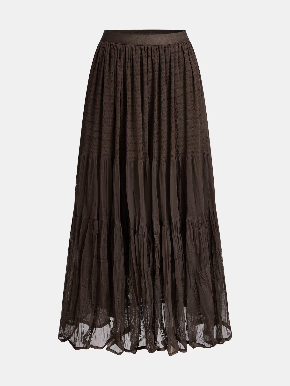 Pleated Mesh Maxi Skirt