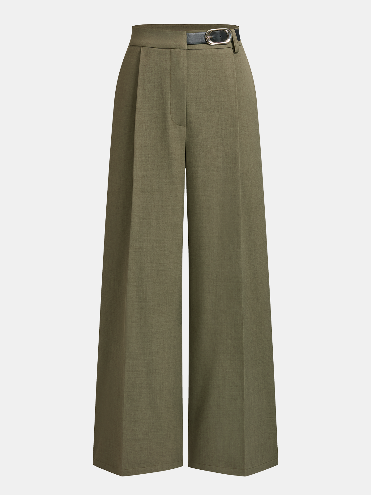 Belt-Accent Wide-Leg Pants