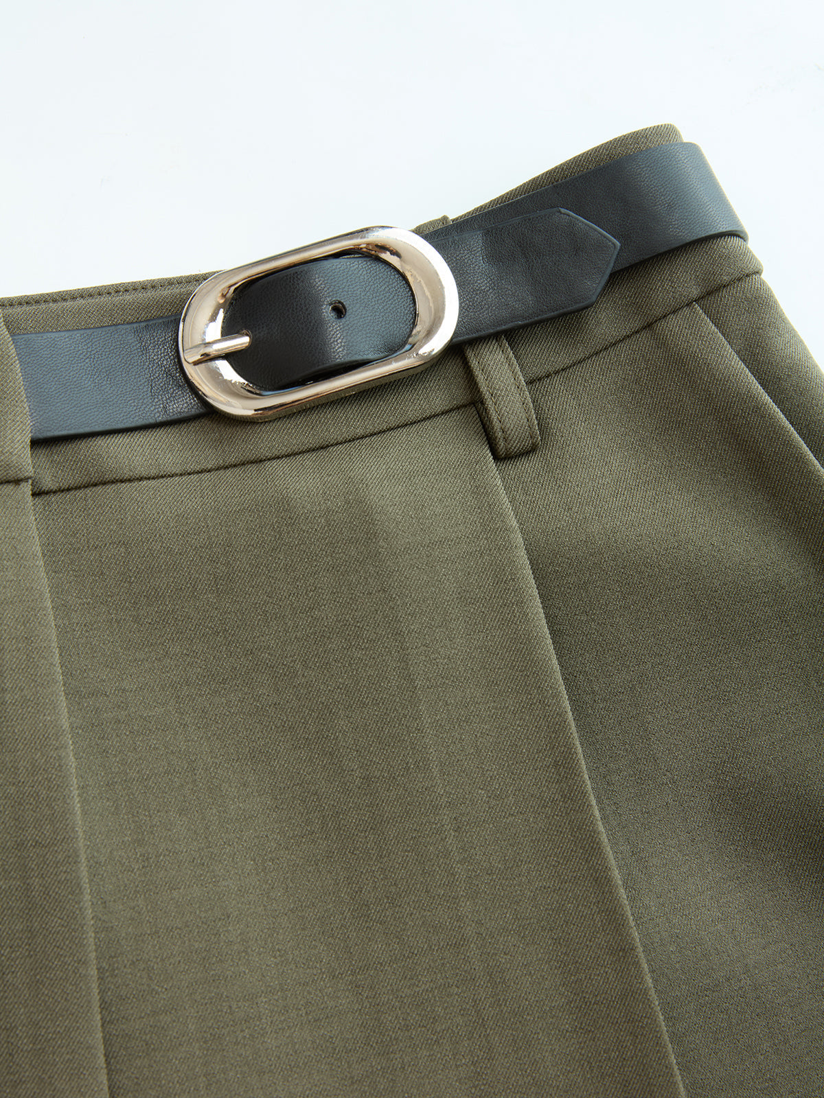 Belt-Accent Wide-Leg Pants