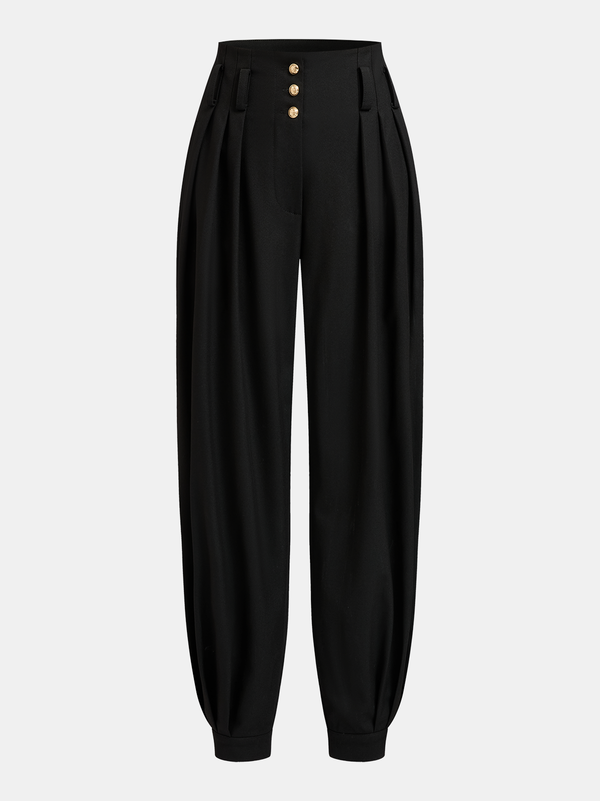 High-Waisted Pleated Metal Button Harem Pants
