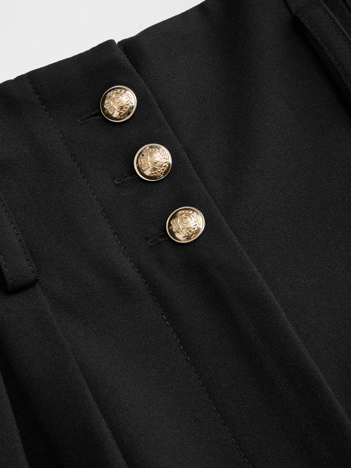 High-Waisted Pleated Metal Button Harem Pants