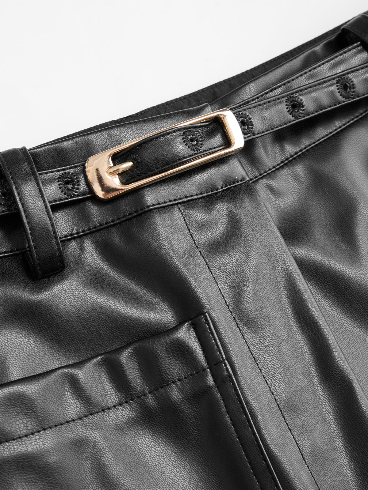 Belted Straight Leg Faux Leather Pants