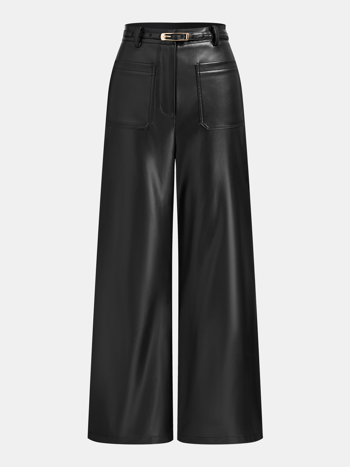 Belted Straight Leg Faux Leather Pants