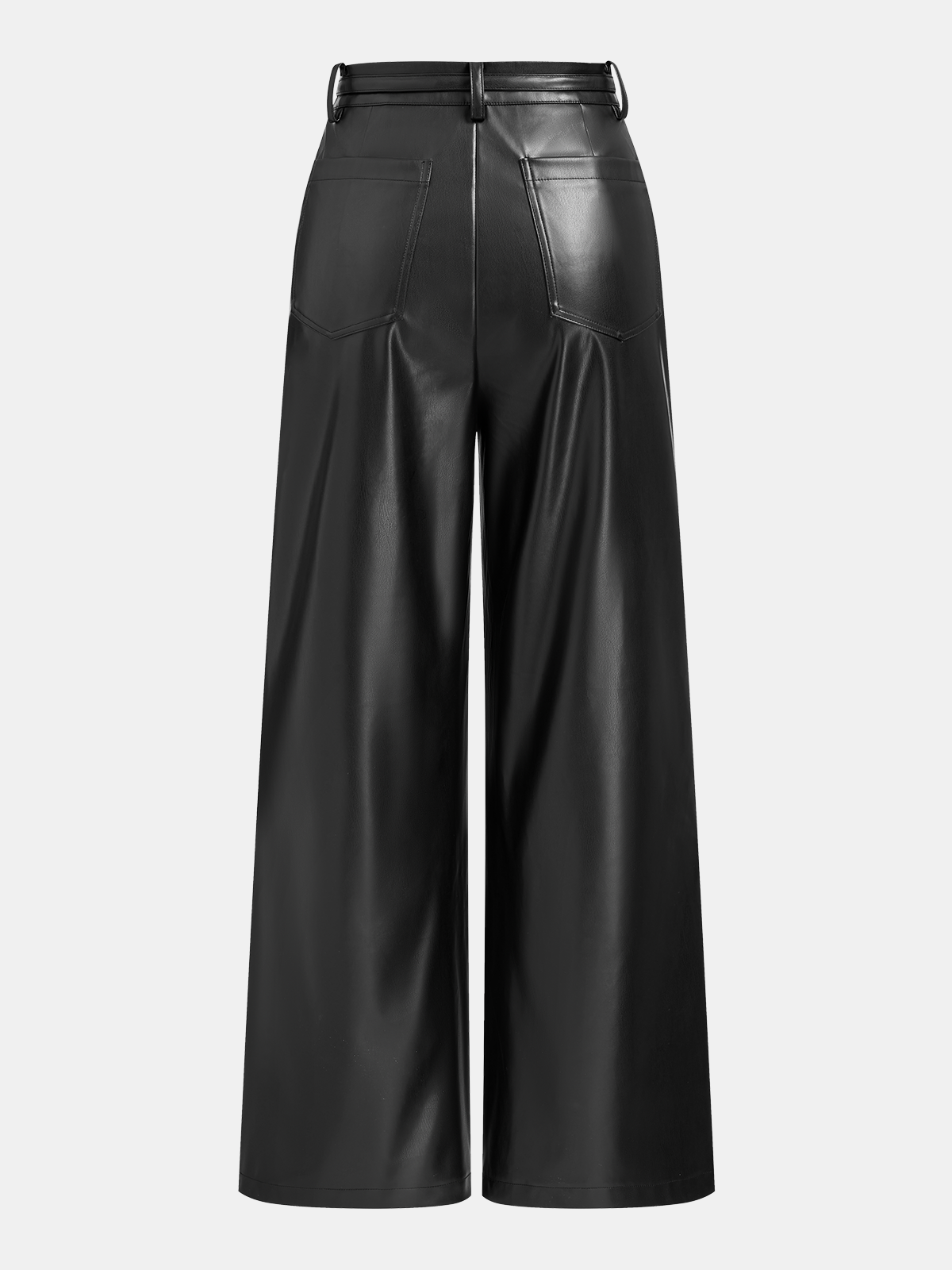 Belted Straight Leg Faux Leather Pants