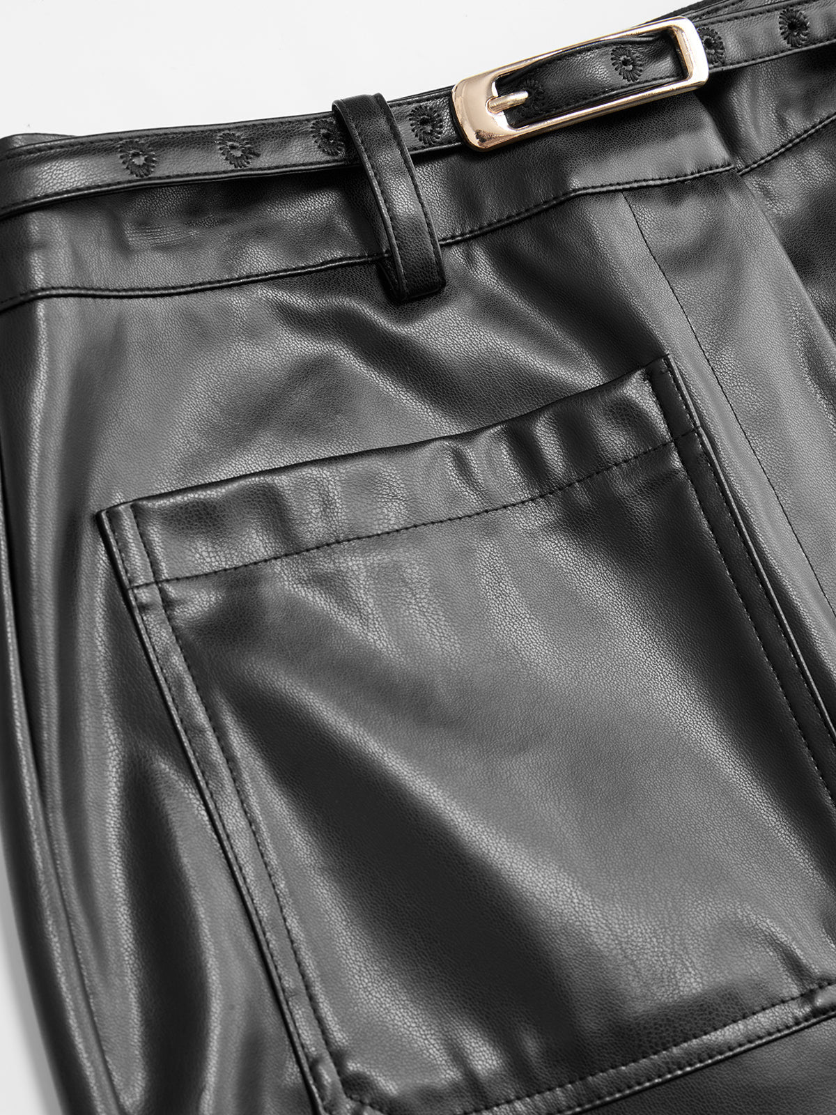 Belted Straight Leg Faux Leather Pants