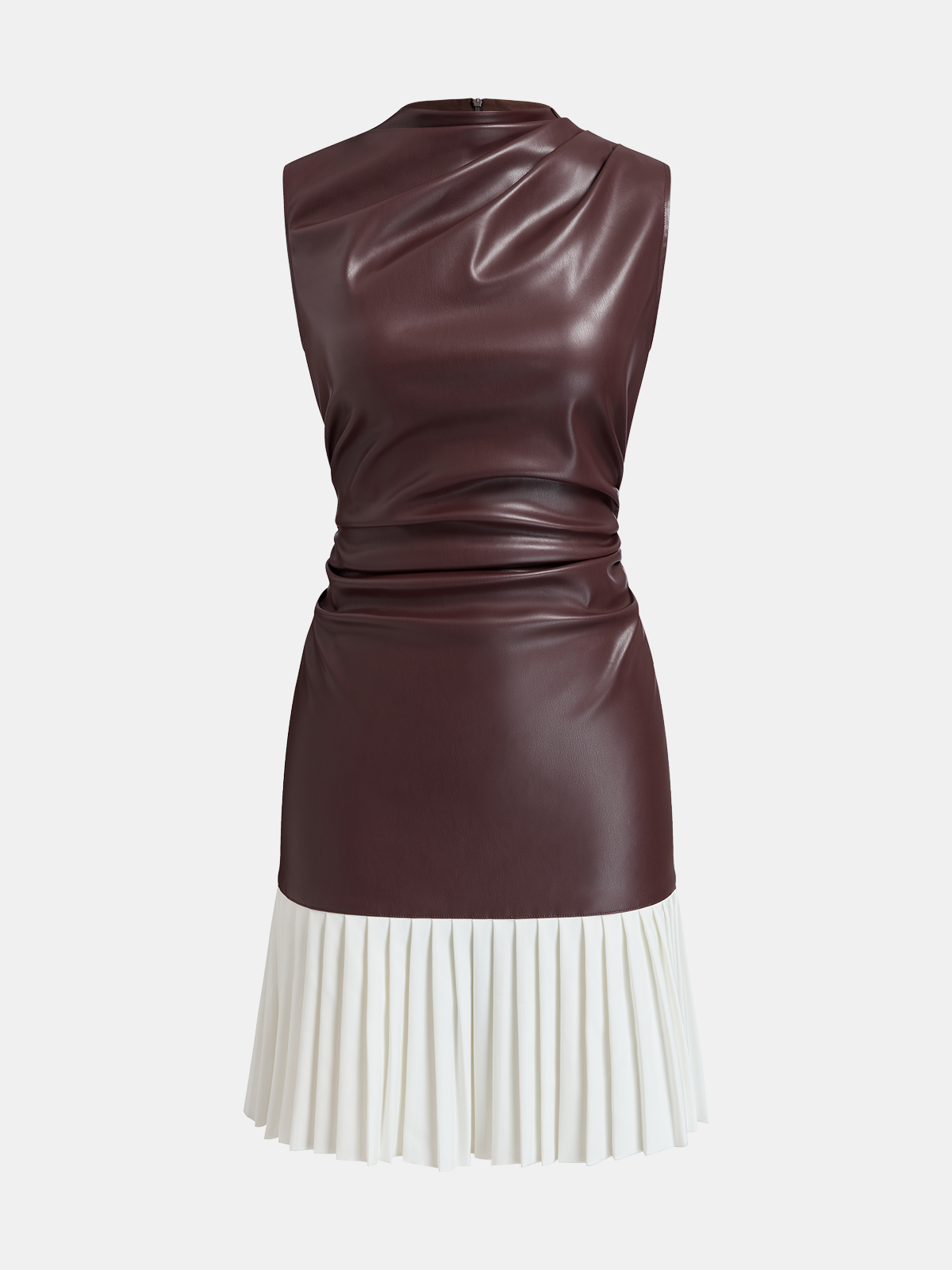 Pleated Panel Faux Leather Mini Dress