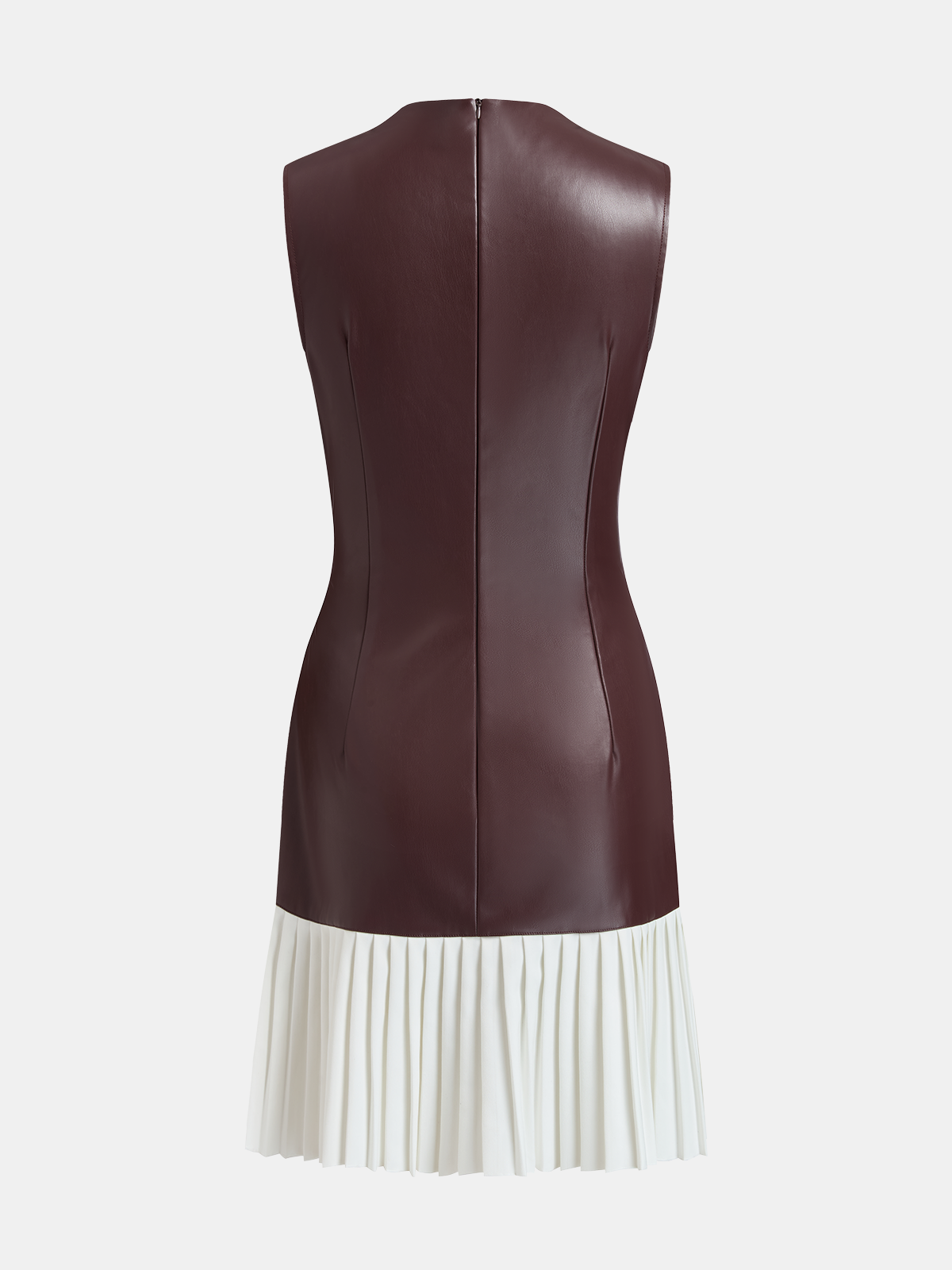 Pleated Panel Faux Leather Mini Dress