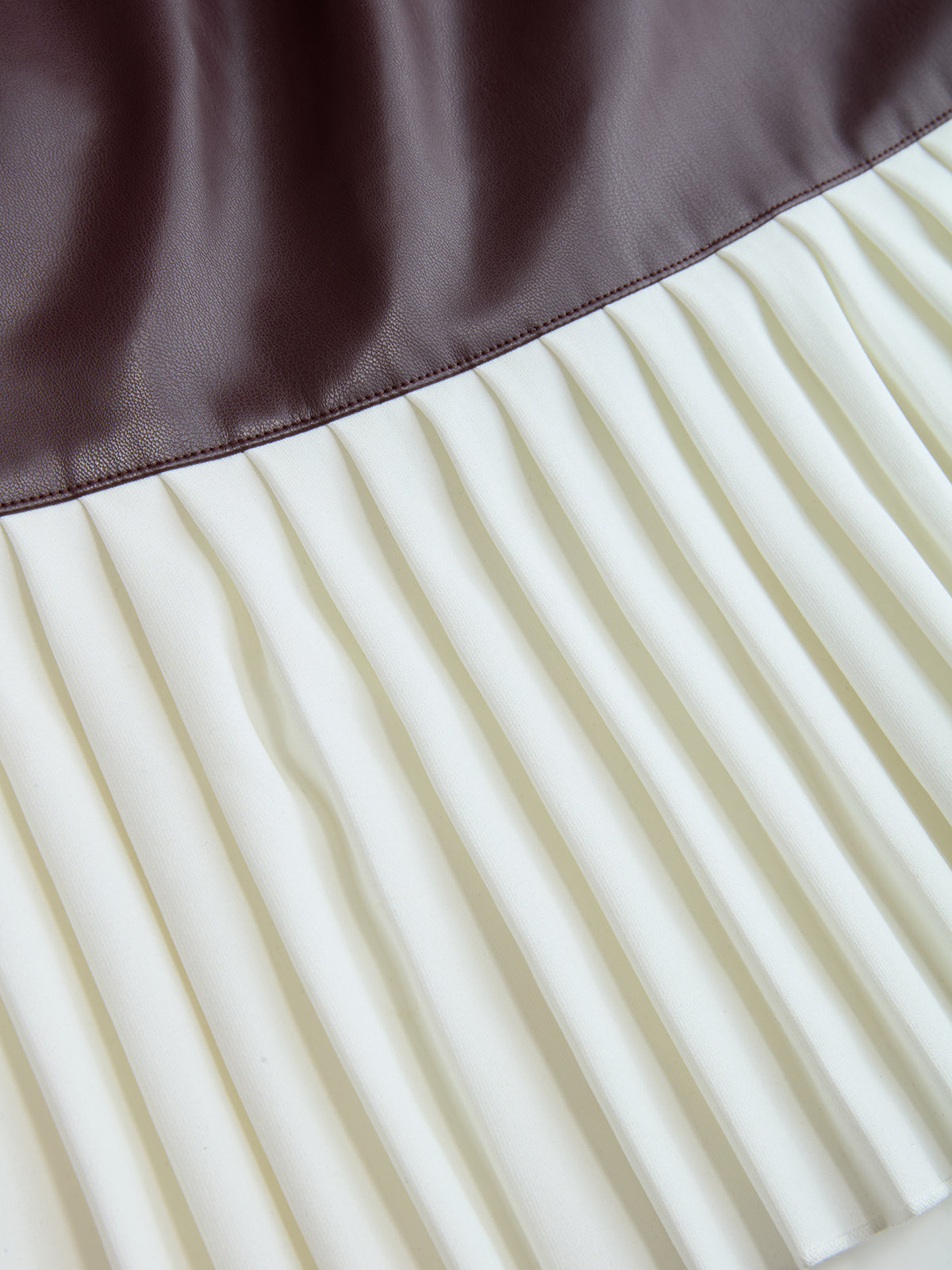 Pleated Panel Faux Leather Mini Dress