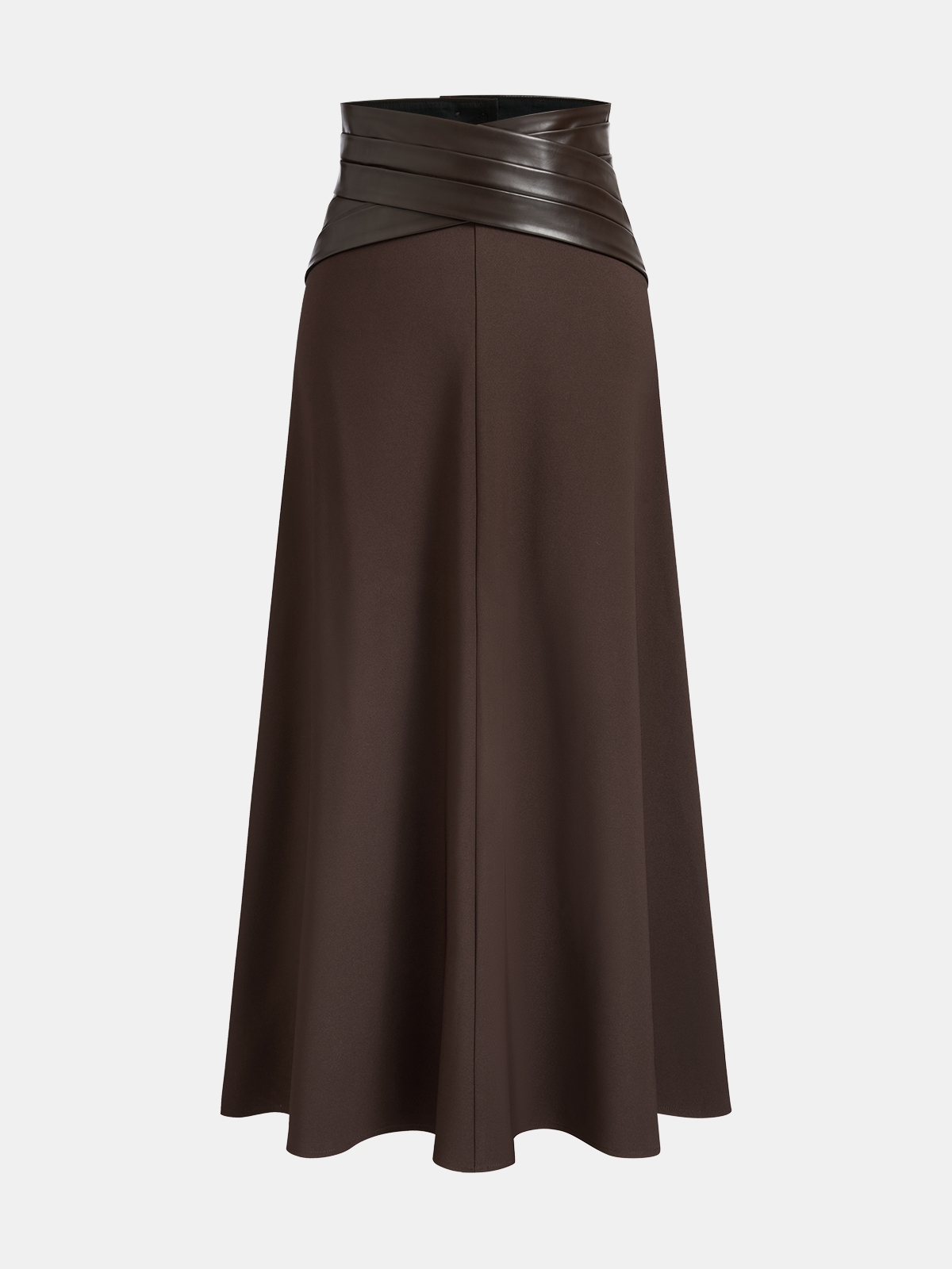 Crossed Faux Leather Waist A-Line Skirt