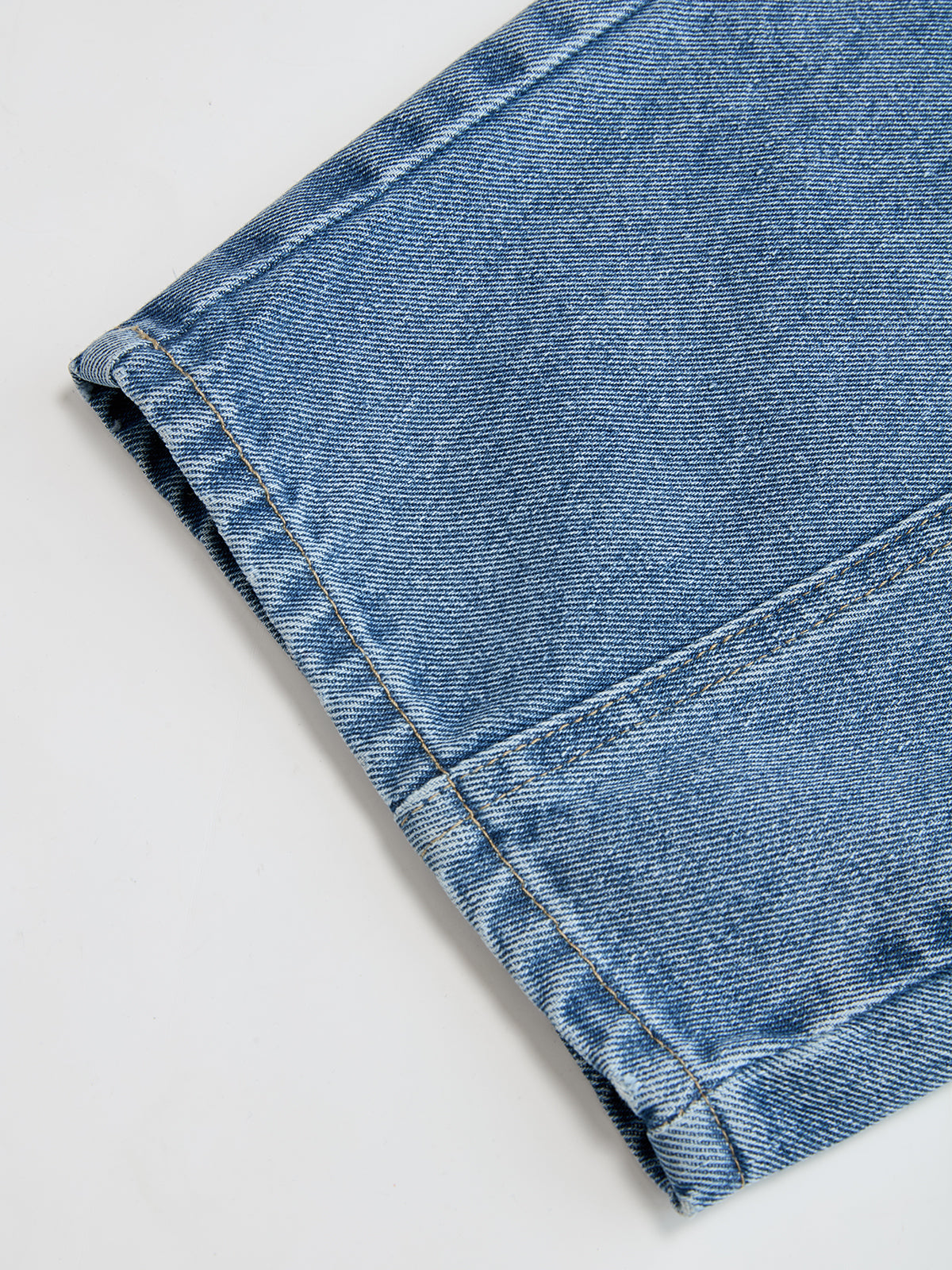 Faux Leather Waistband Denim Curved-Leg Pants