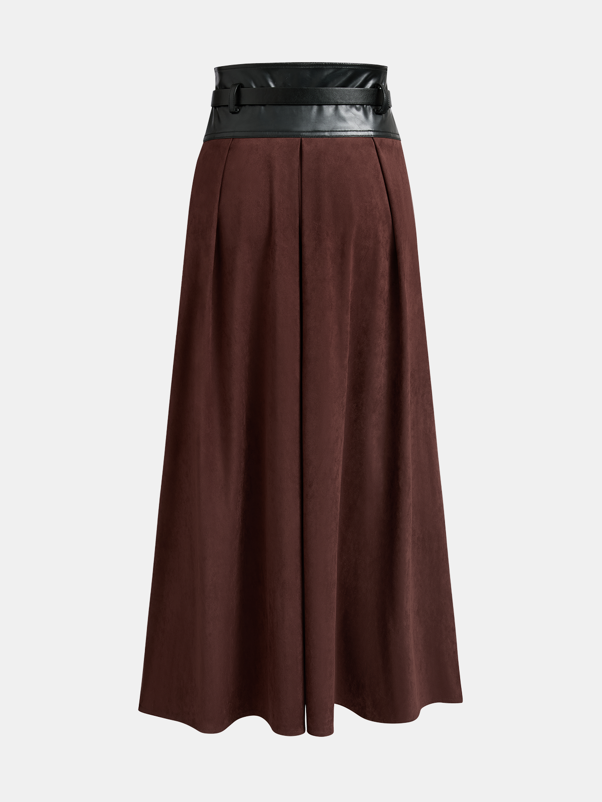 Belted Faux Leather Panel Suede Effect Maxi Skirt