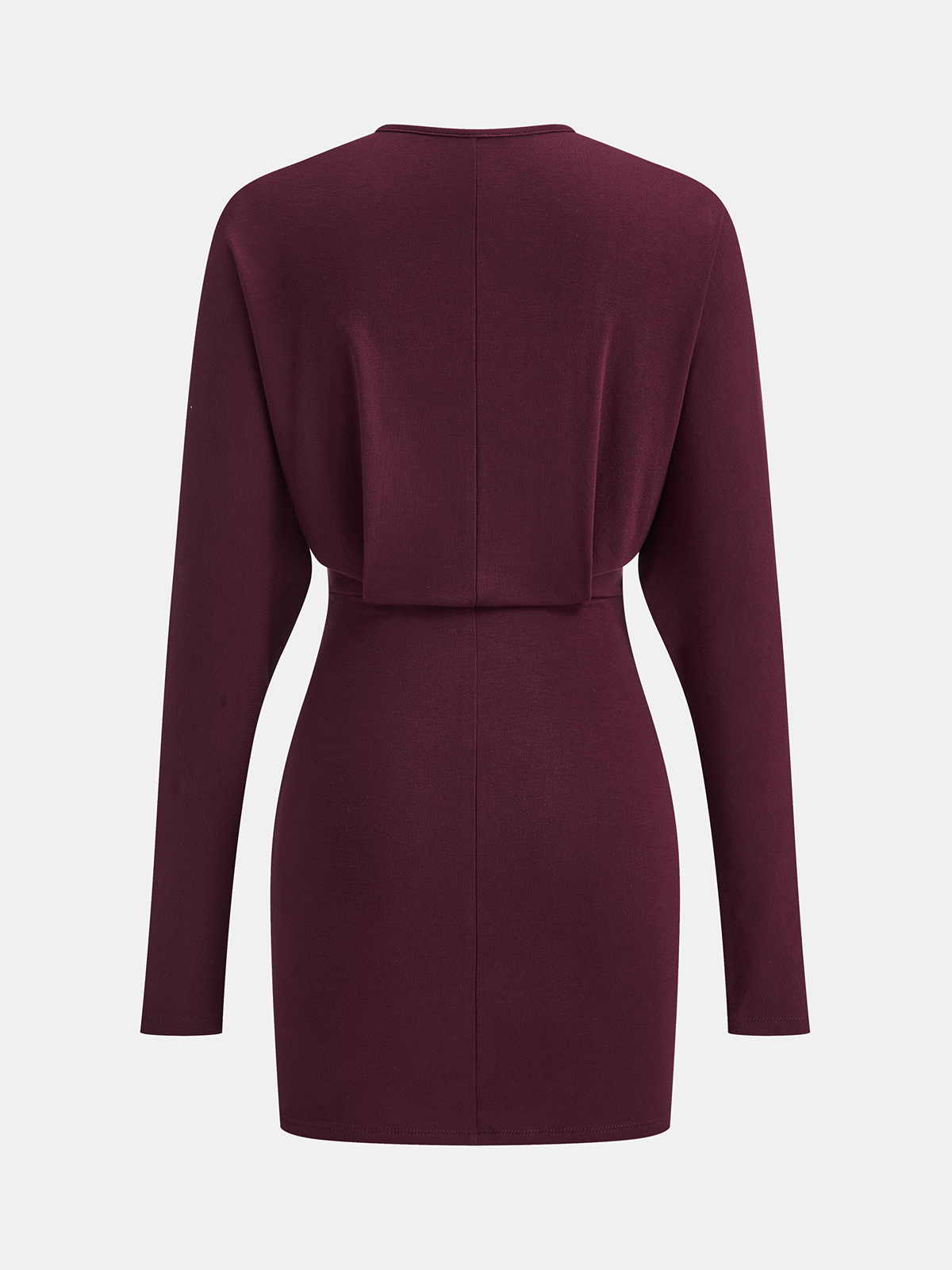Deep V-Neck Ruched Long-Sleeve Mini Dress