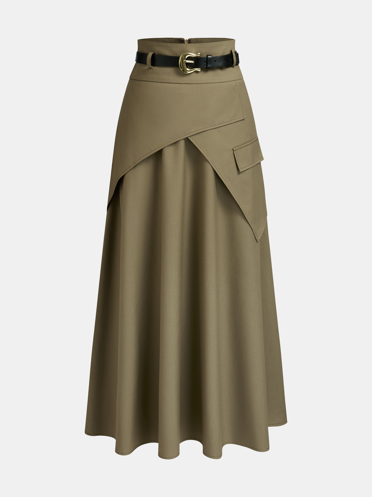 Belted Asymmetric Maxi Skirt