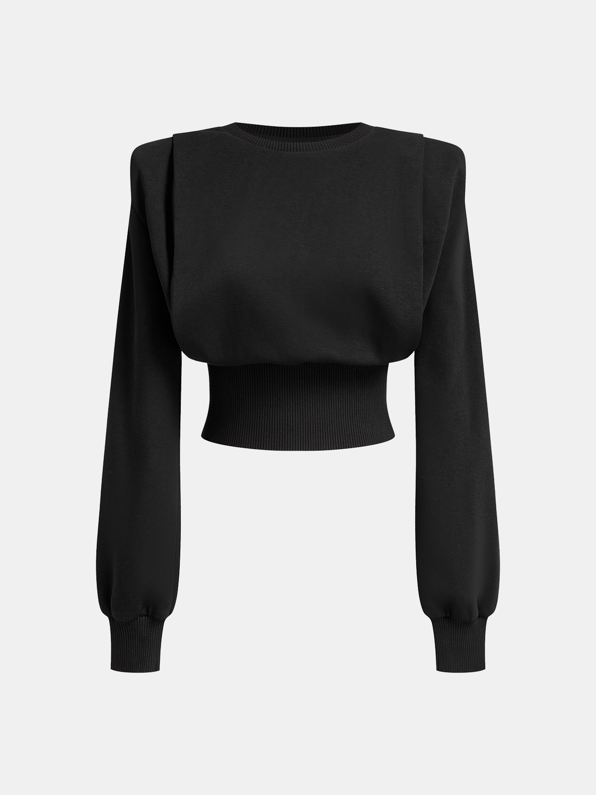 Shoulder-Padded Cinched Long-Sleeve Sweatshirt