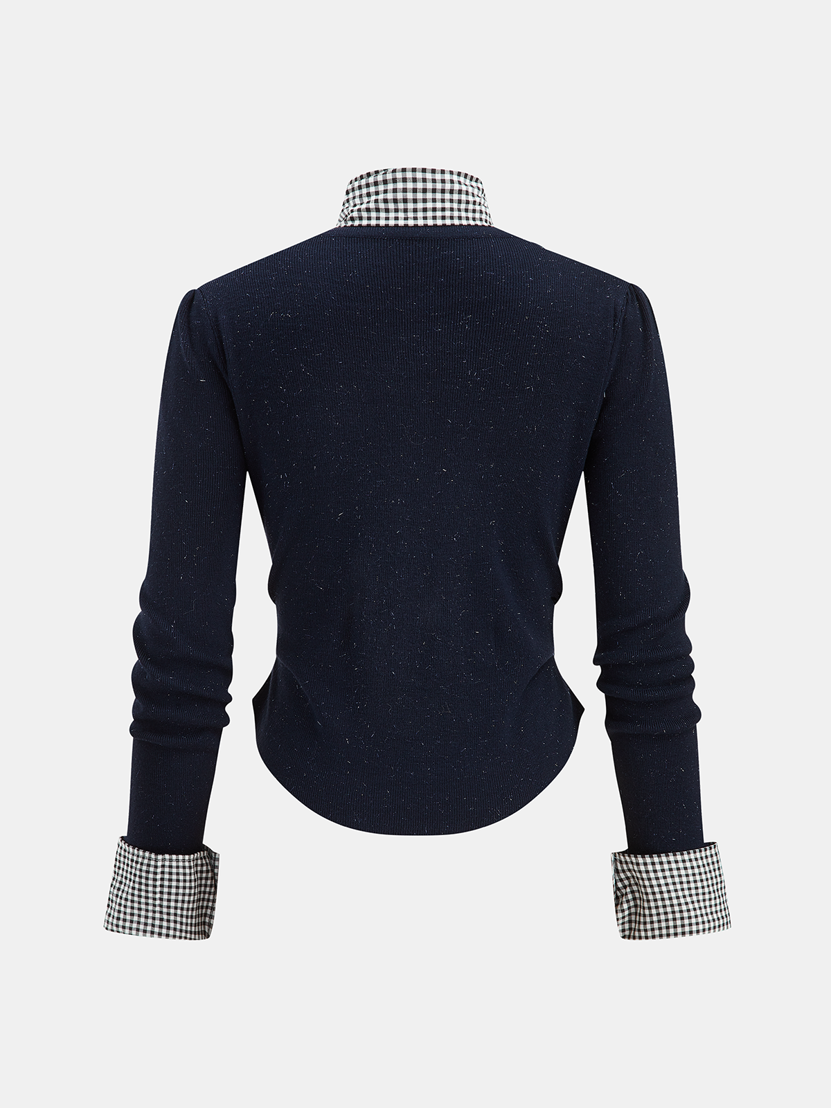 Gingham Cuff Button Front Cardigan with Scarf
