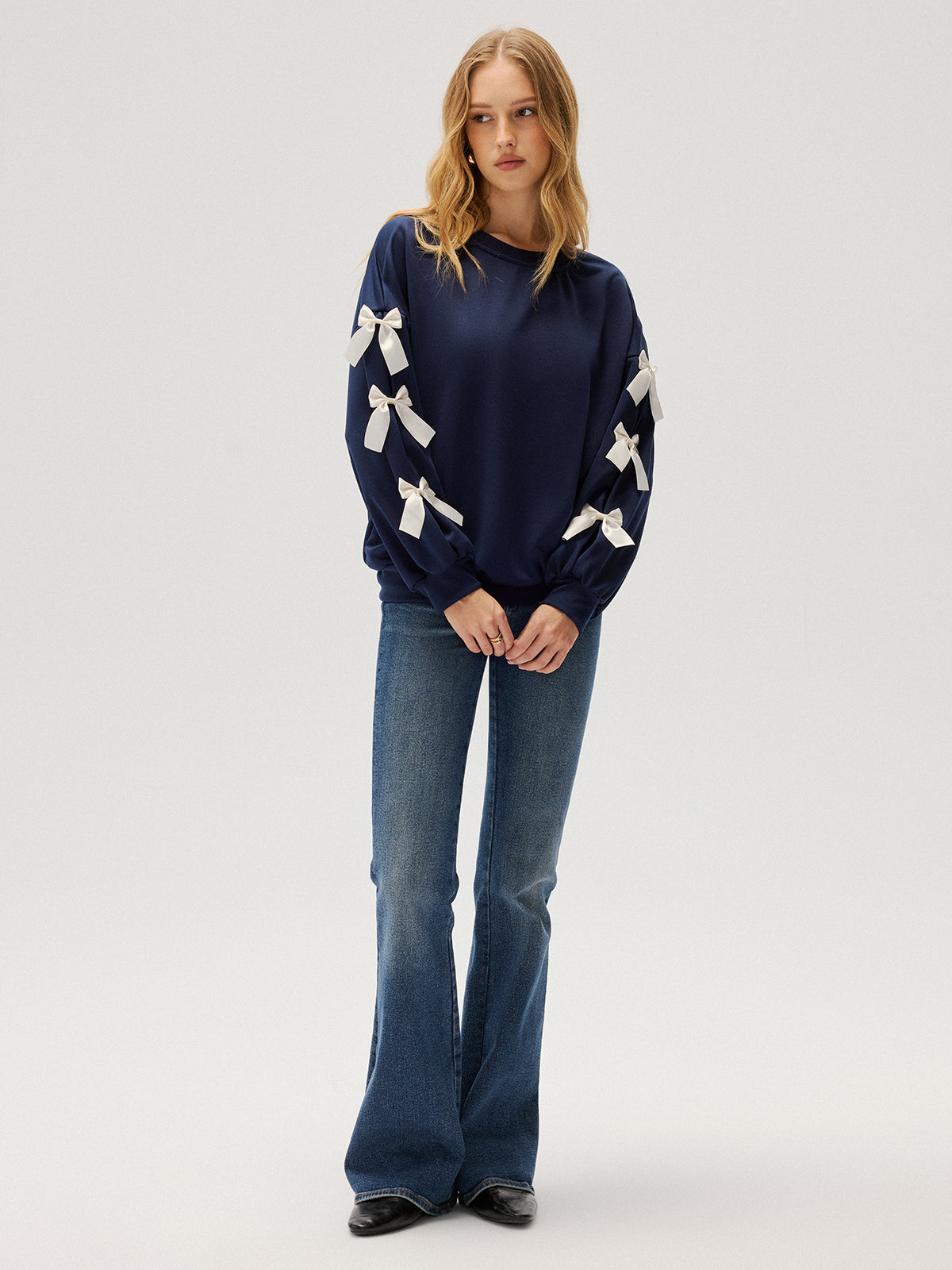 Crew Neck Bow Accent Sweatshirt