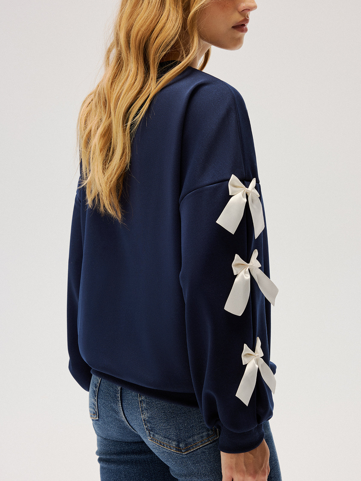 Crew Neck Bow Accent Sweatshirt