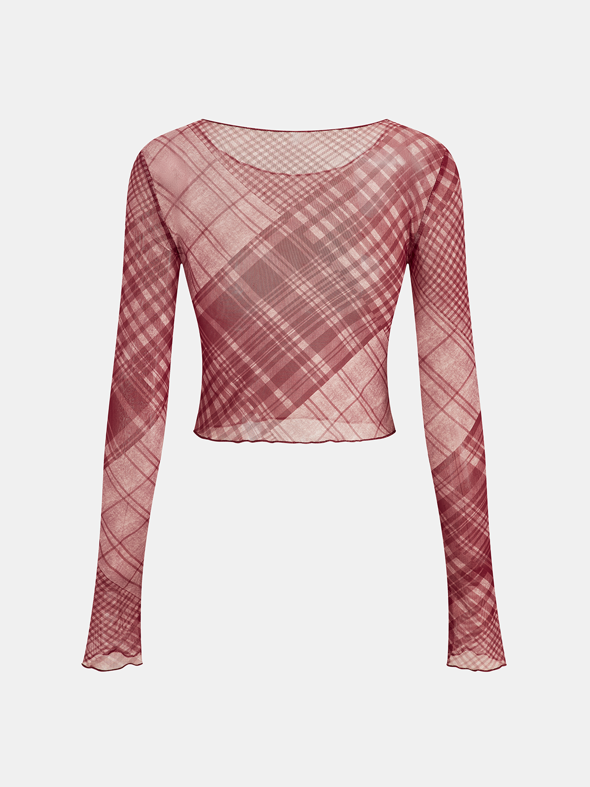 Plaid Sheer Long Sleeve Cropped Top