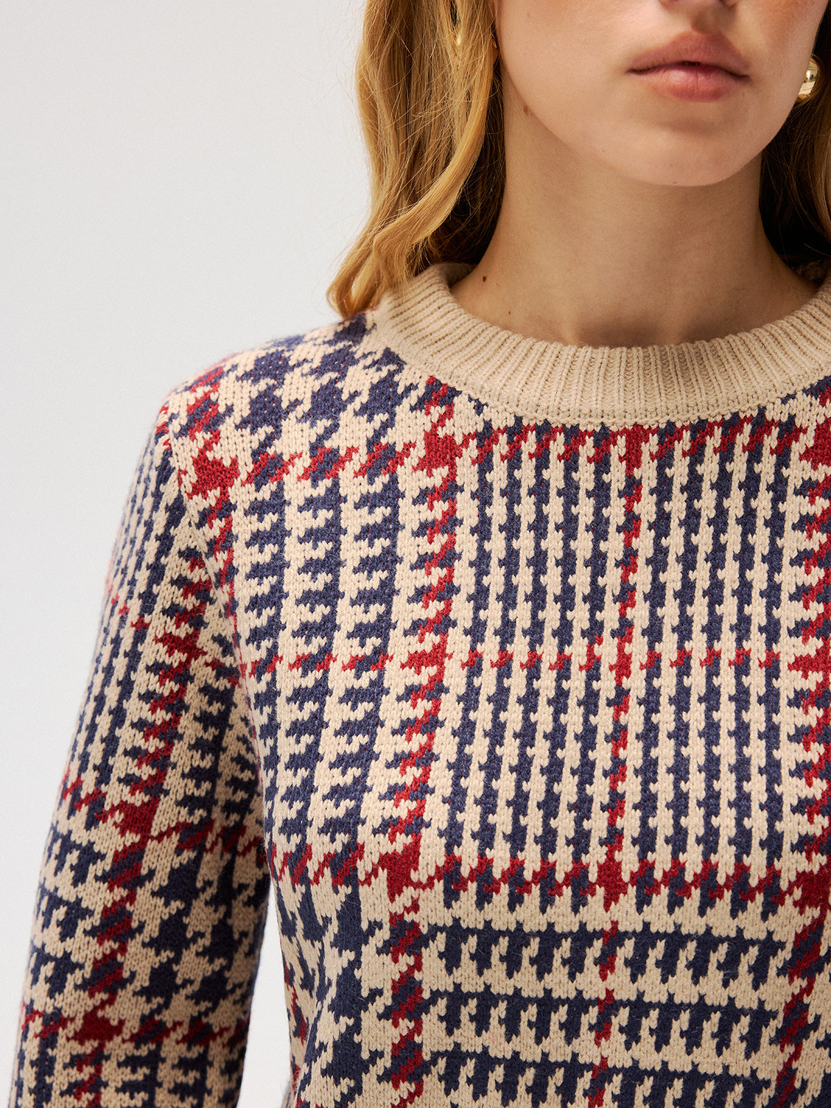 Houndstooth Crew Neck Sweater